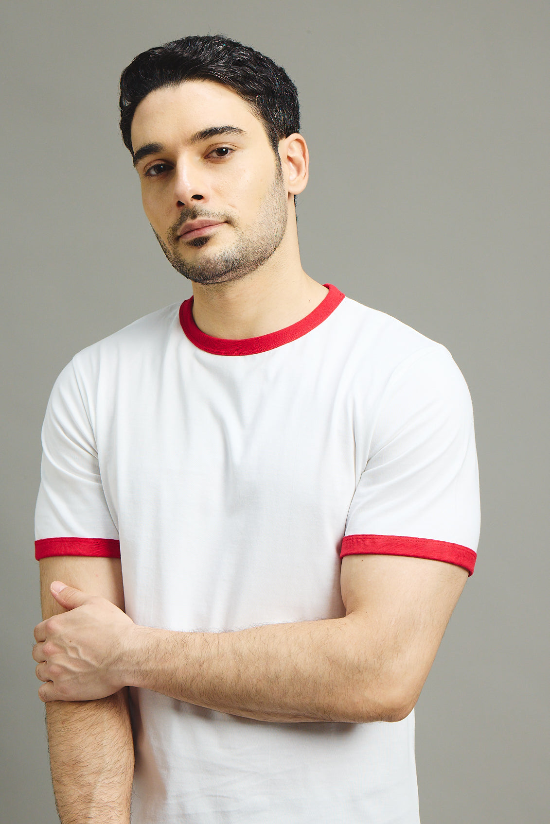 Mens Ringer T-Shirt - White X Blood Red