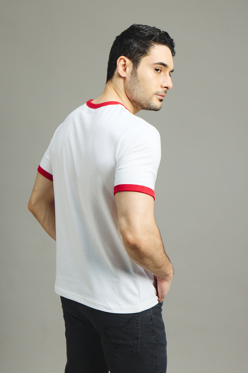 Mens Ringer T-Shirt - White X Blood Red