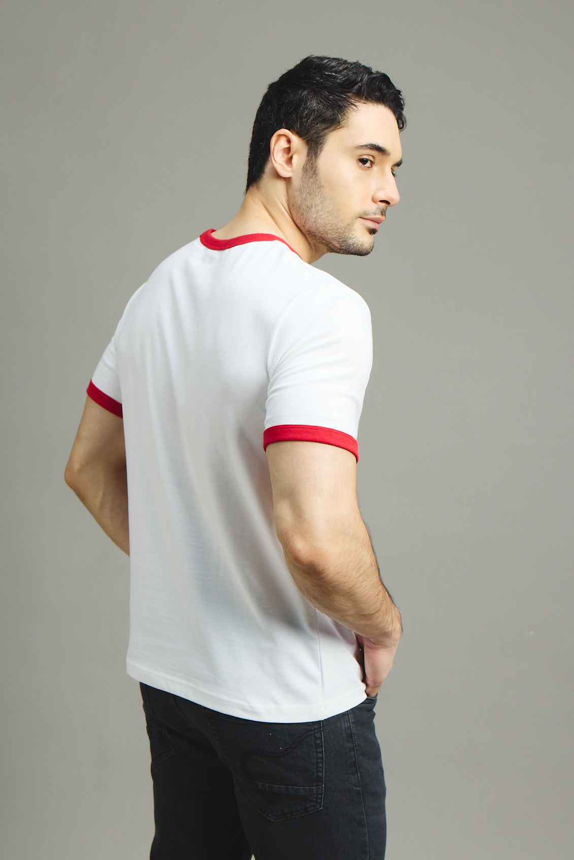 Mens Ringer T-Shirt - White X Blood Red