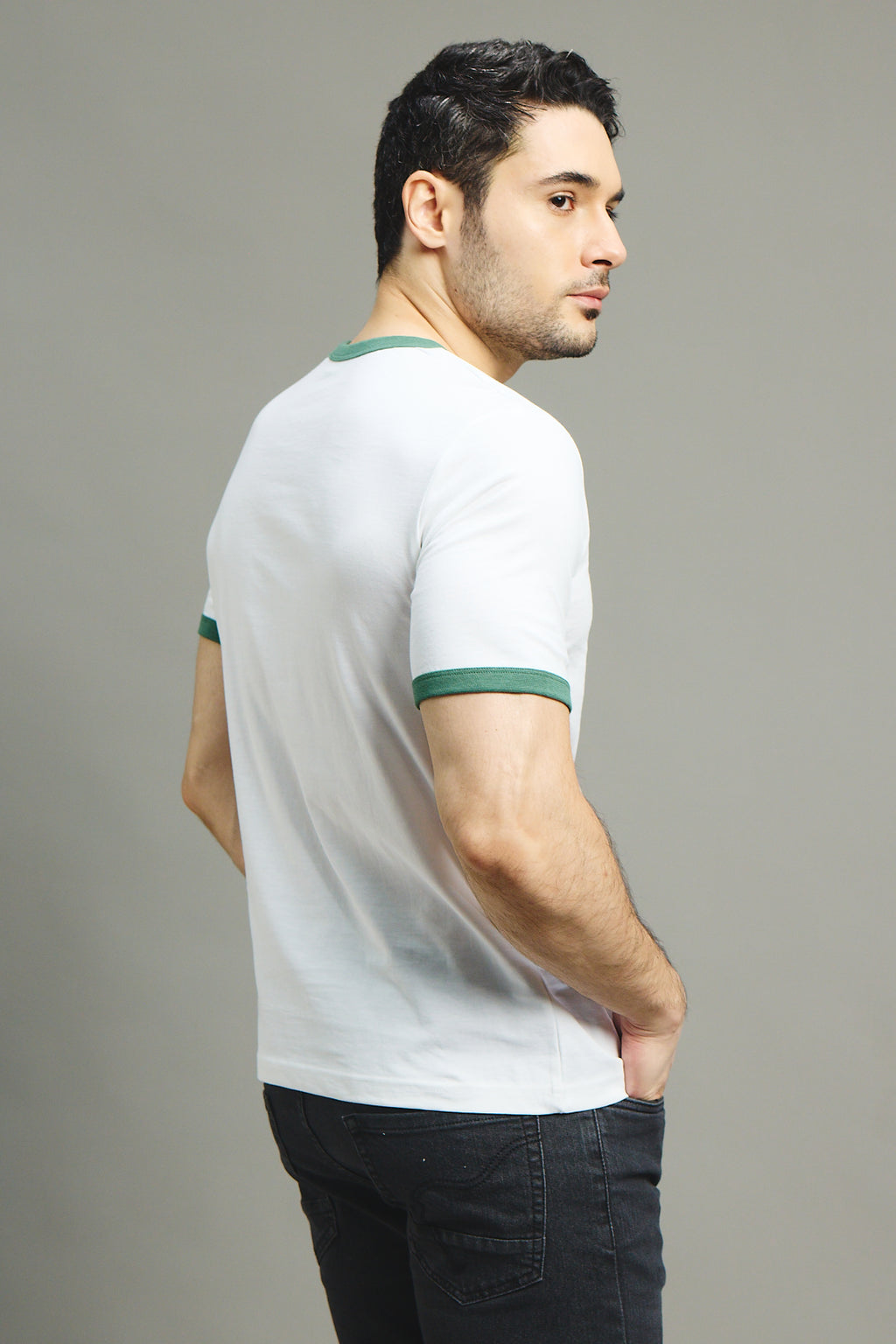 Mens Ringer T-Shirt - White X Green