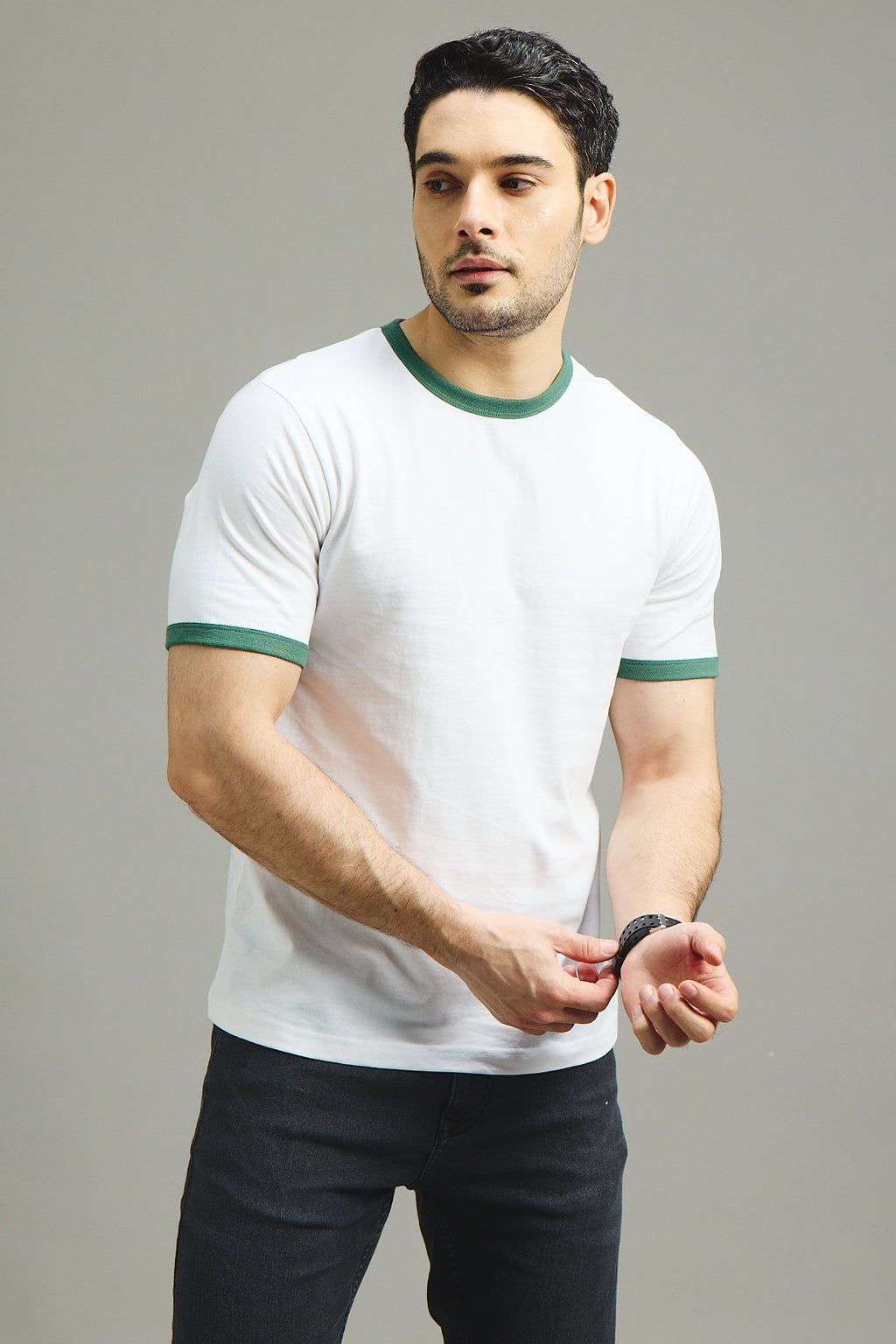 Mens Ringer T-Shirt - White X Green
