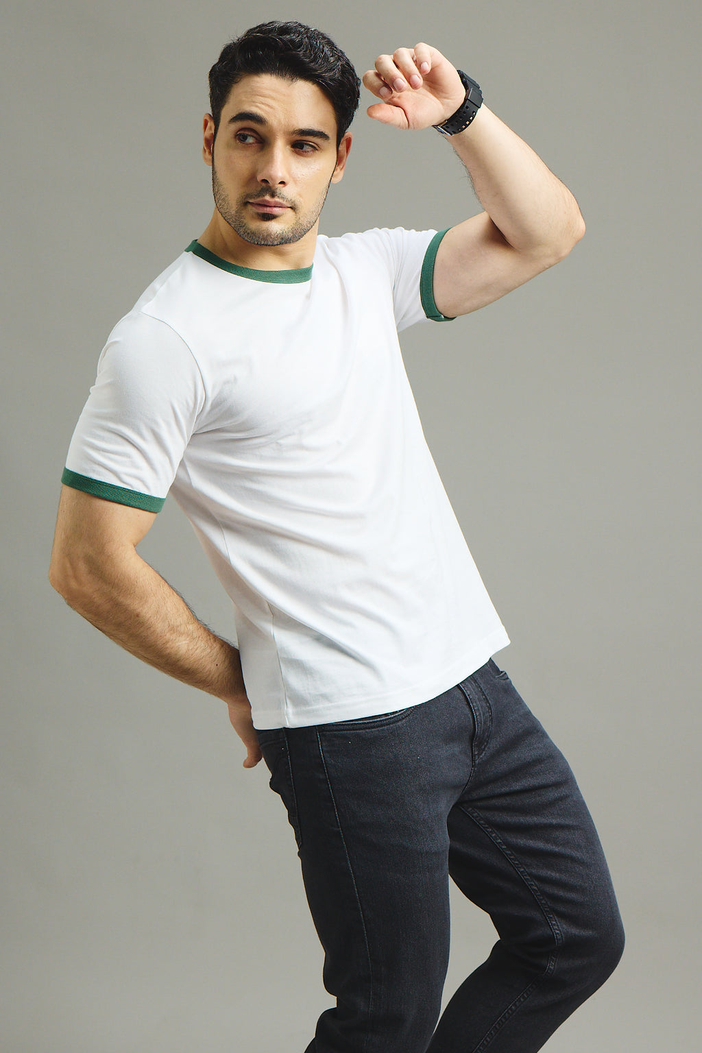 Mens Ringer T-Shirt - White X Green