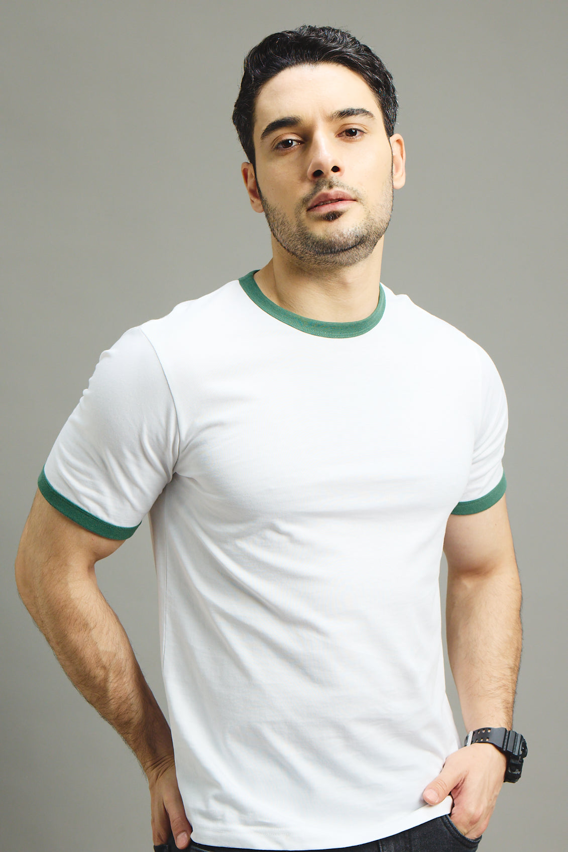 Mens Ringer T-Shirt - White X Green