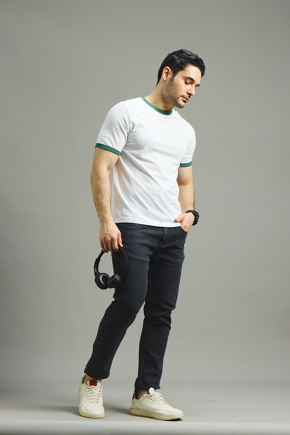 Mens Ringer T-Shirt - White X Green