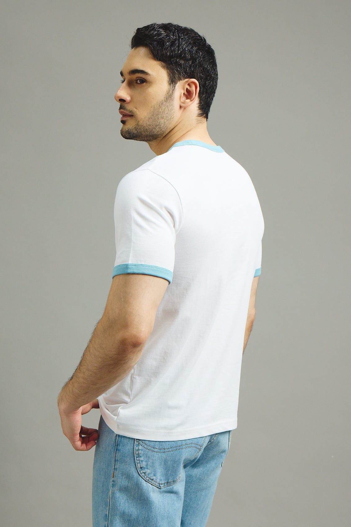 Mens Ringer T-Shirt - White X Light Blue