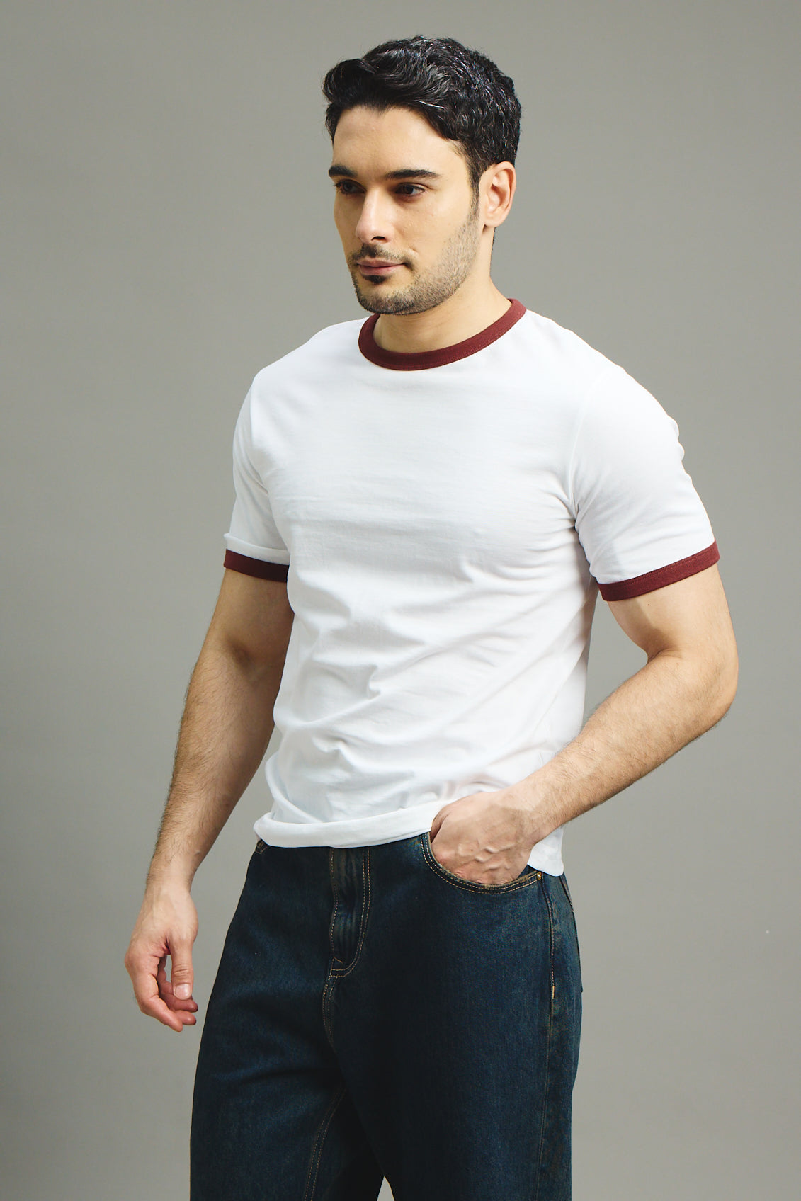 Mens Ringer T-Shirt - White X Rust