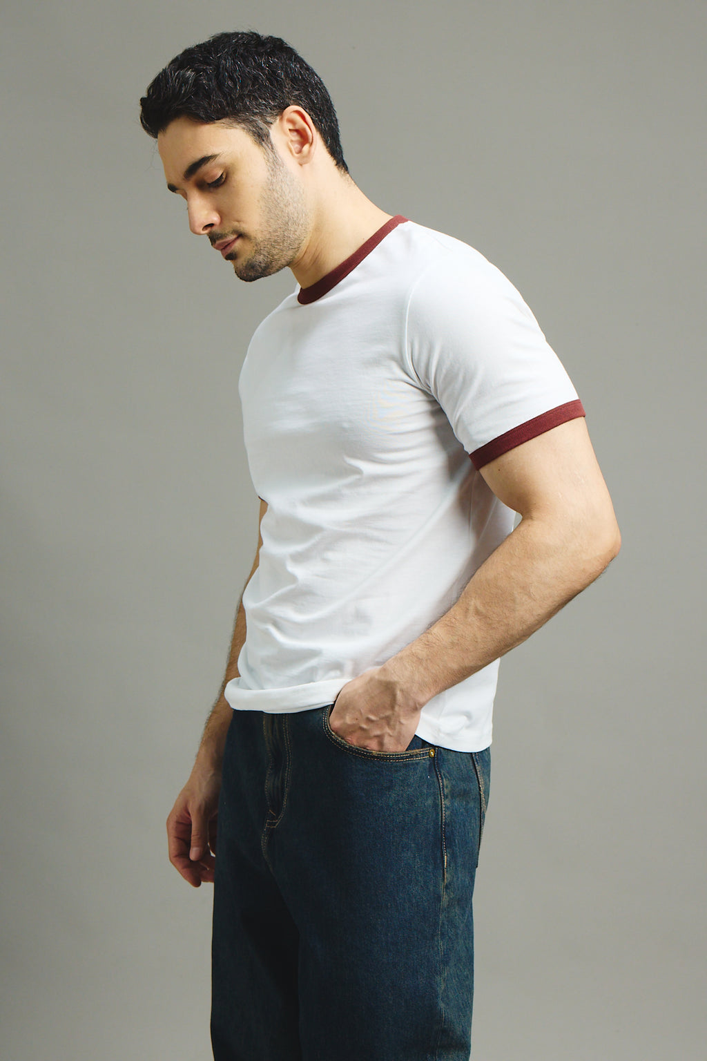 Mens Ringer T-Shirt - White X Rust