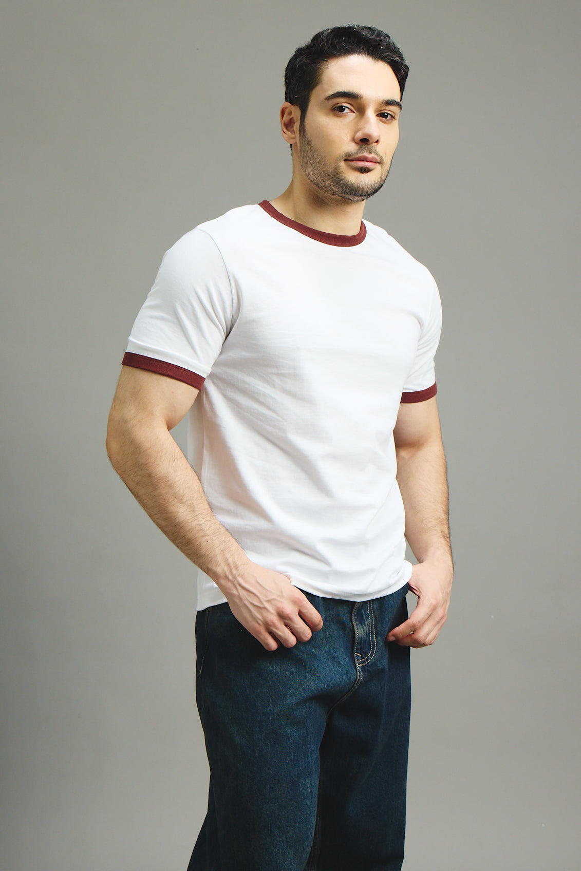 Mens Ringer T-Shirt - White X Rust