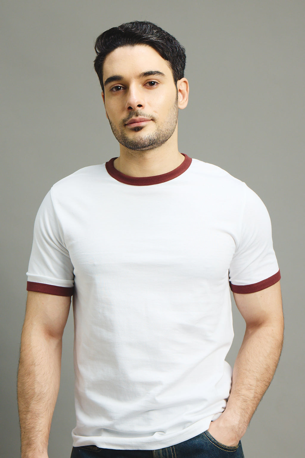 Mens Ringer T-Shirt - White X Rust