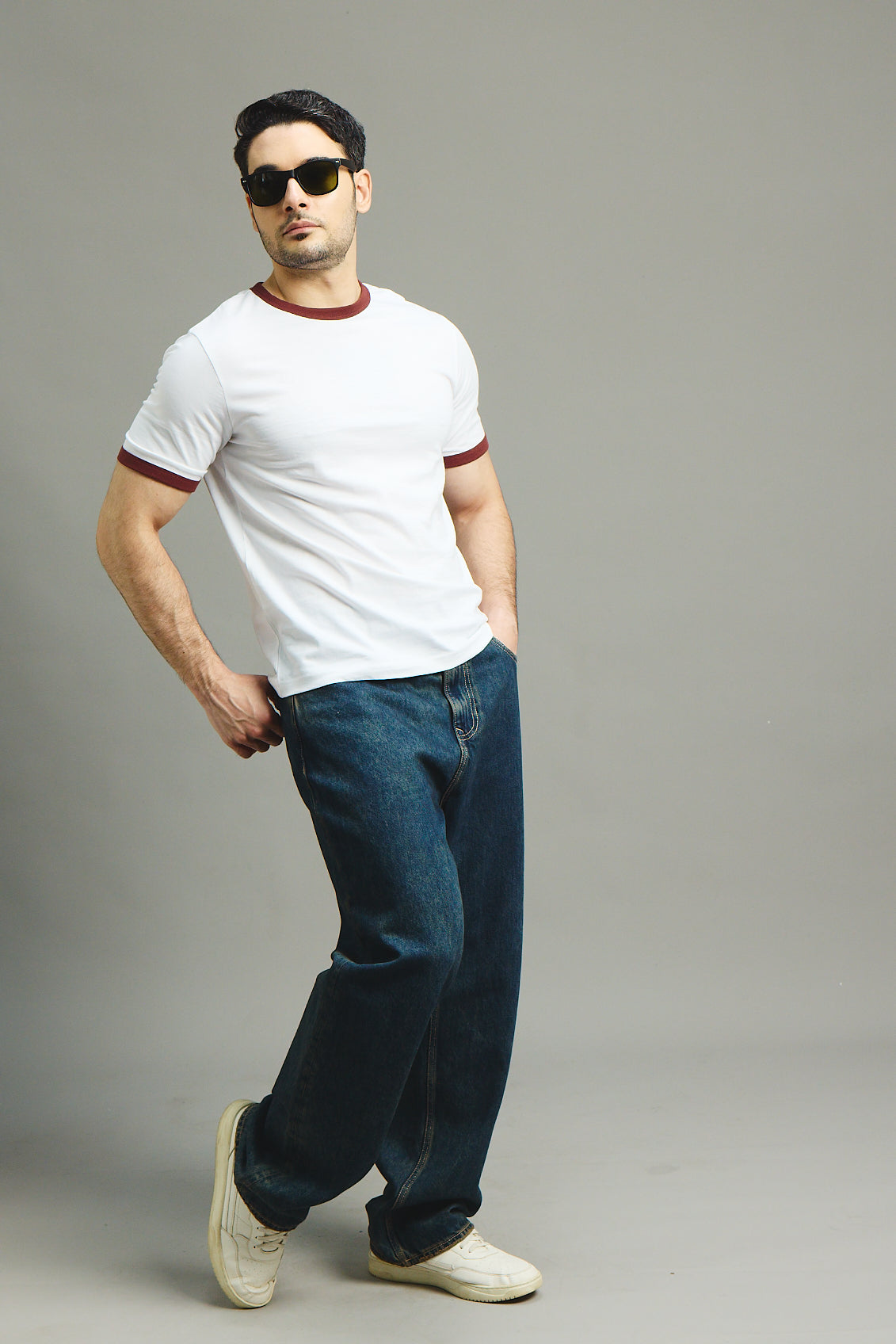 Mens Ringer T-Shirt - White X Rust