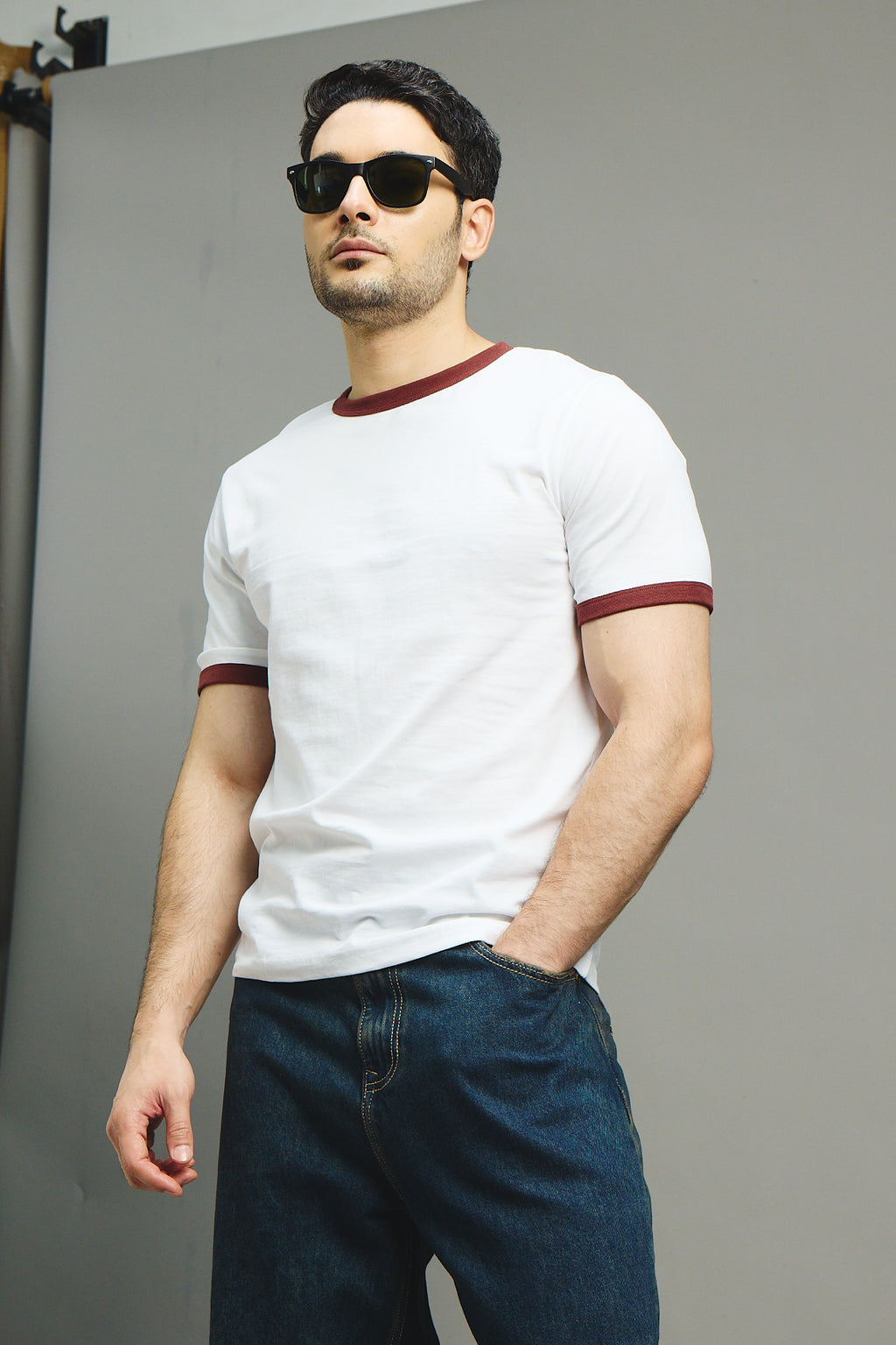 Mens Ringer T-Shirt - White X Rust