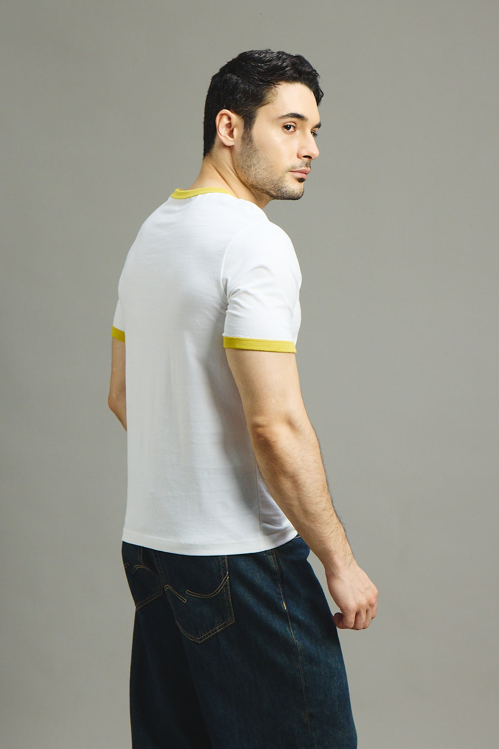 Mens Ringer T-Shirt - White X Yellow