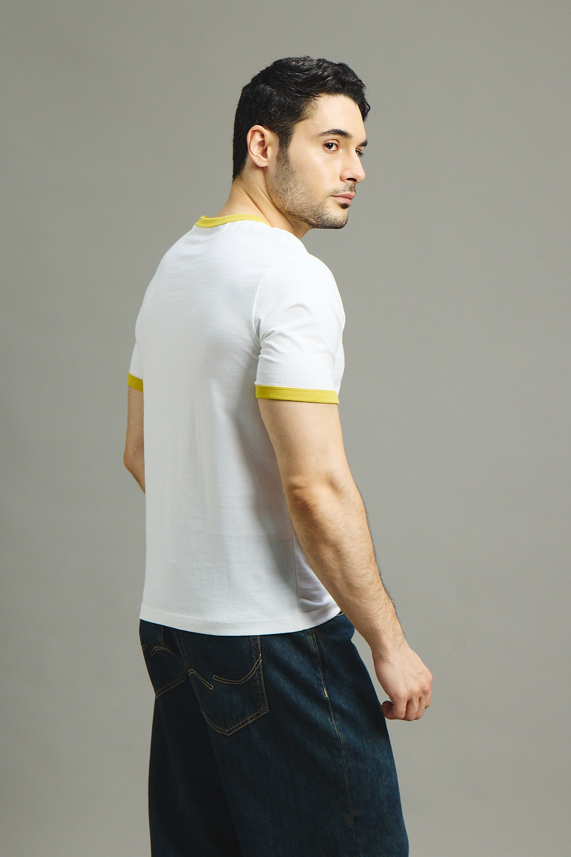 Mens Ringer T-Shirt - White X Yellow