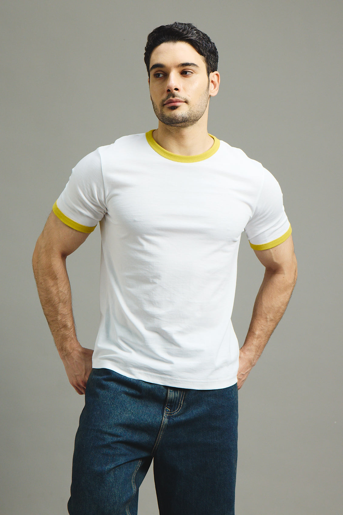 Mens Ringer T-Shirt - White X Yellow