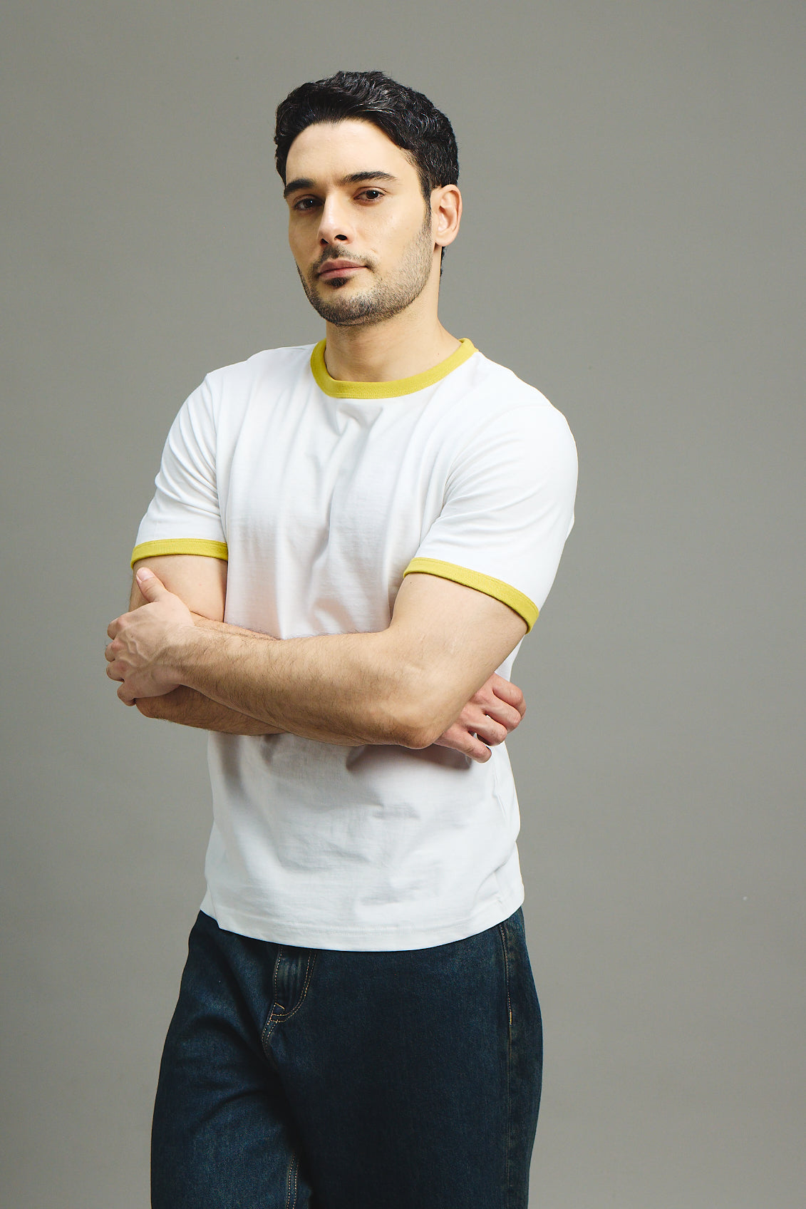 Mens Ringer T-Shirt - White X Yellow