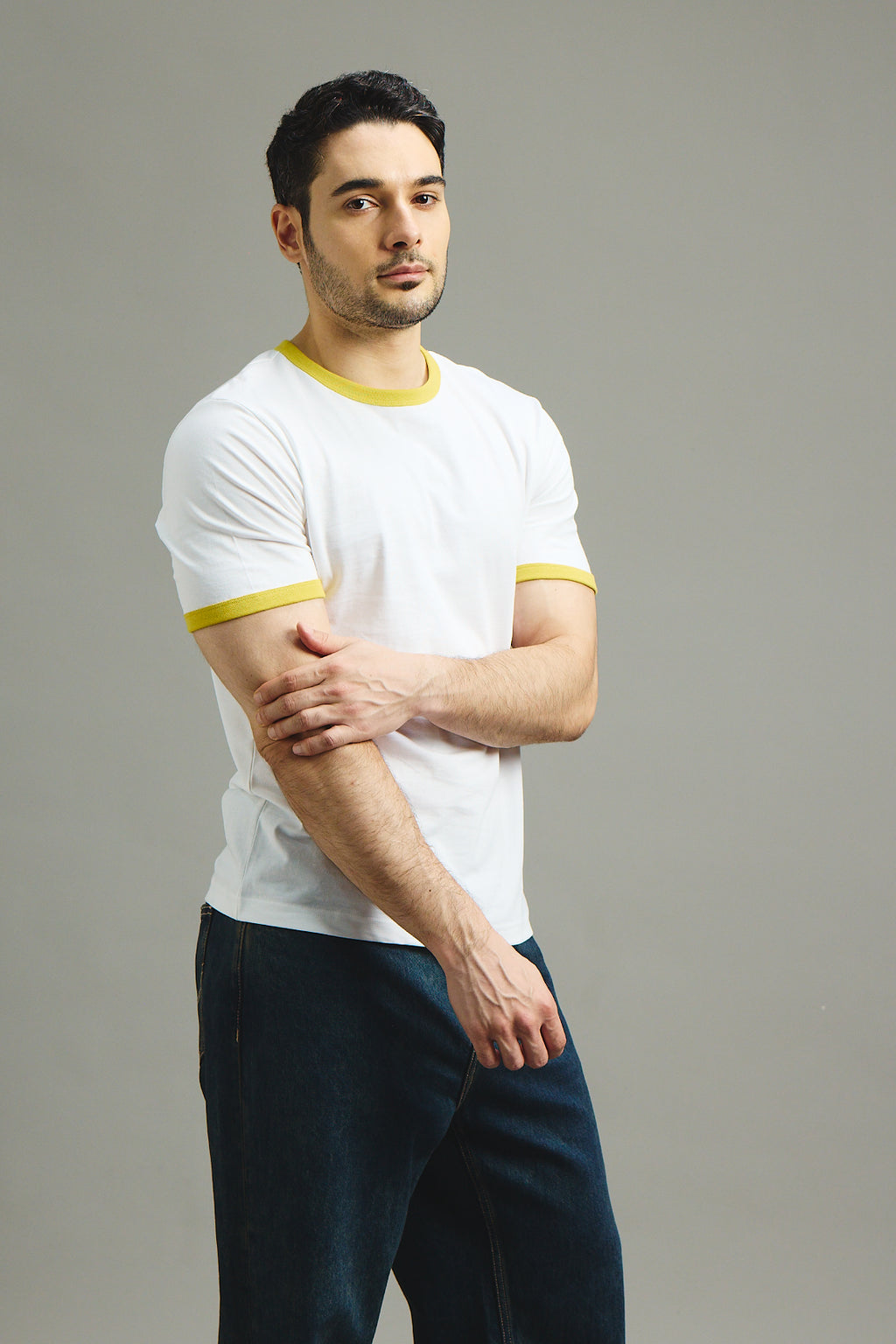 Mens Ringer T-Shirt - White X Yellow