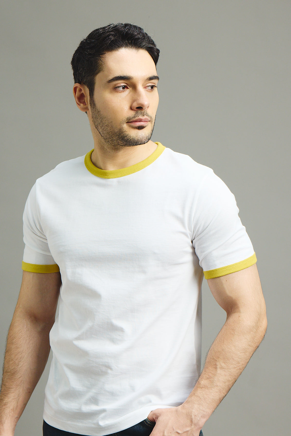 Mens Ringer T-Shirt - White X Yellow