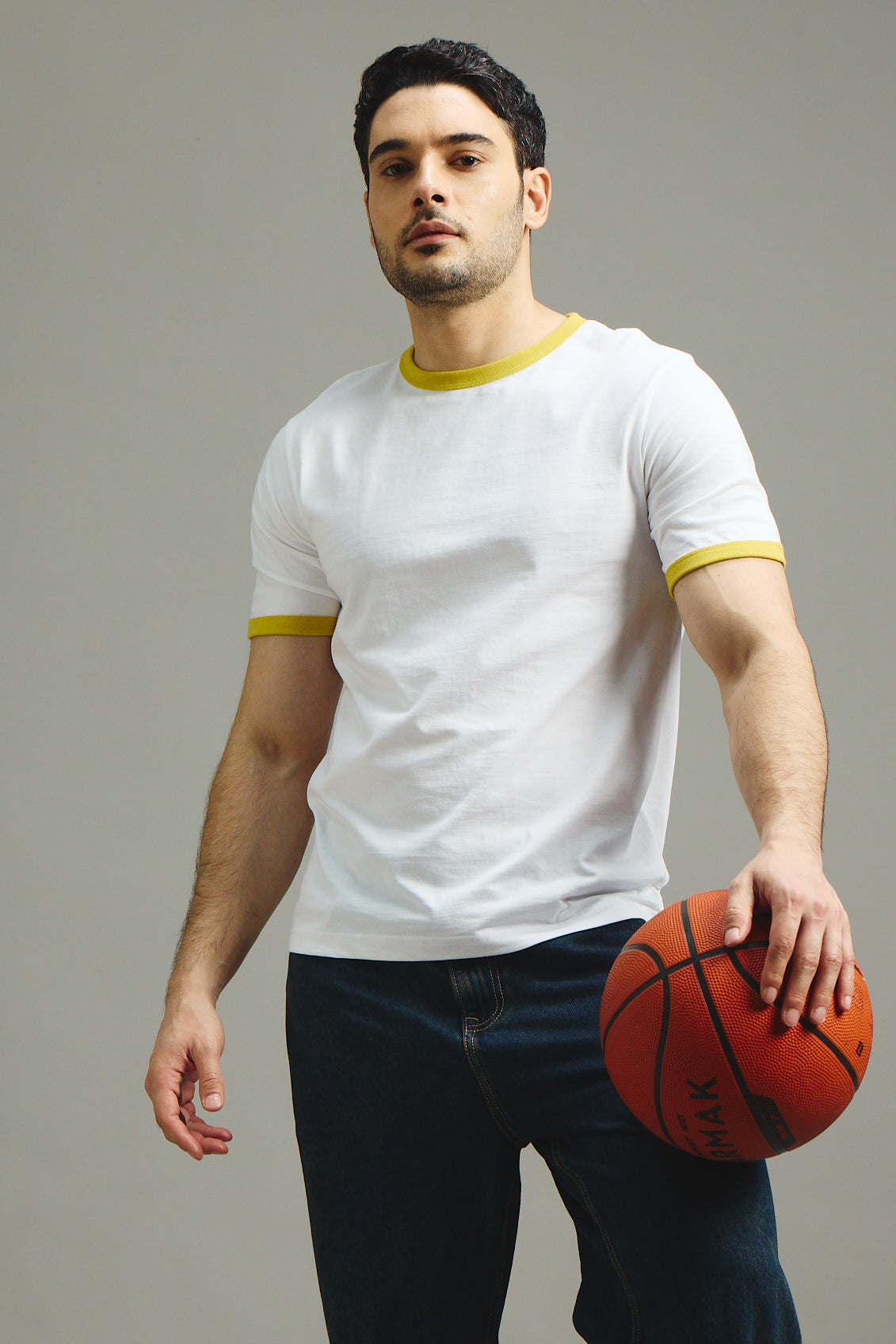 Mens Ringer T-Shirt - White X Yellow