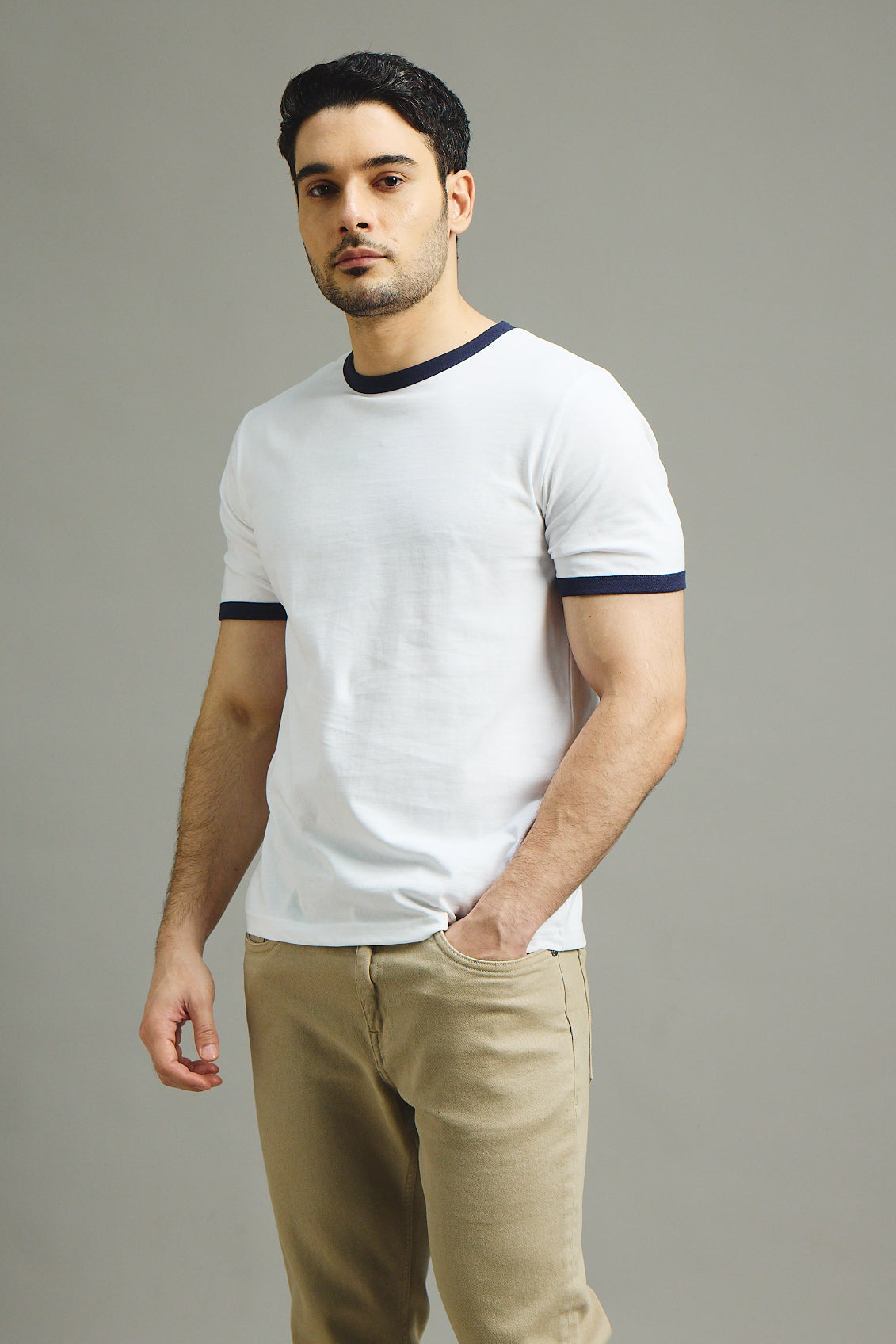 Mens Ringer T-Shirt - White X Midnight Navy
