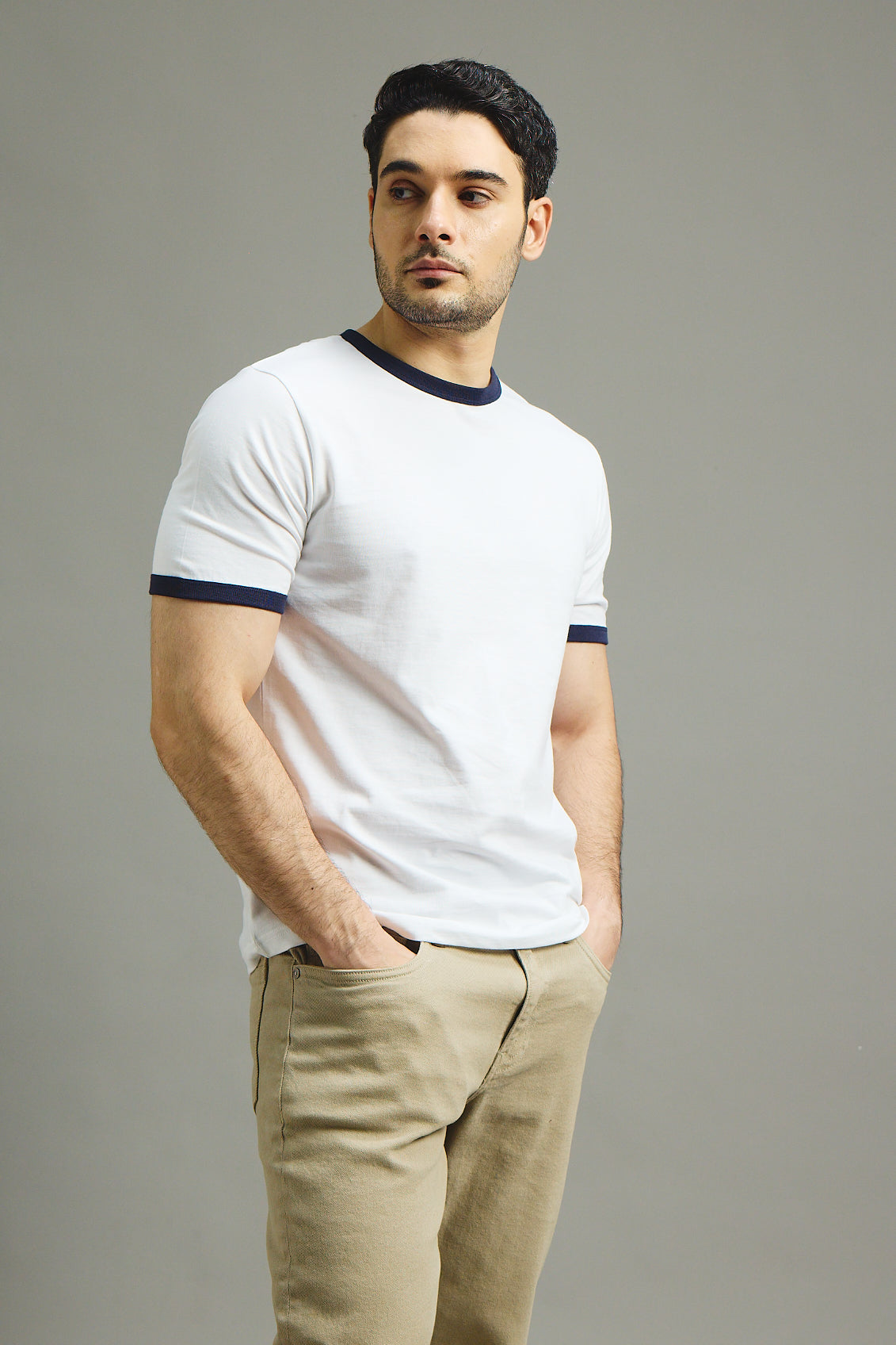 Mens Ringer T-Shirt - White X Midnight Navy