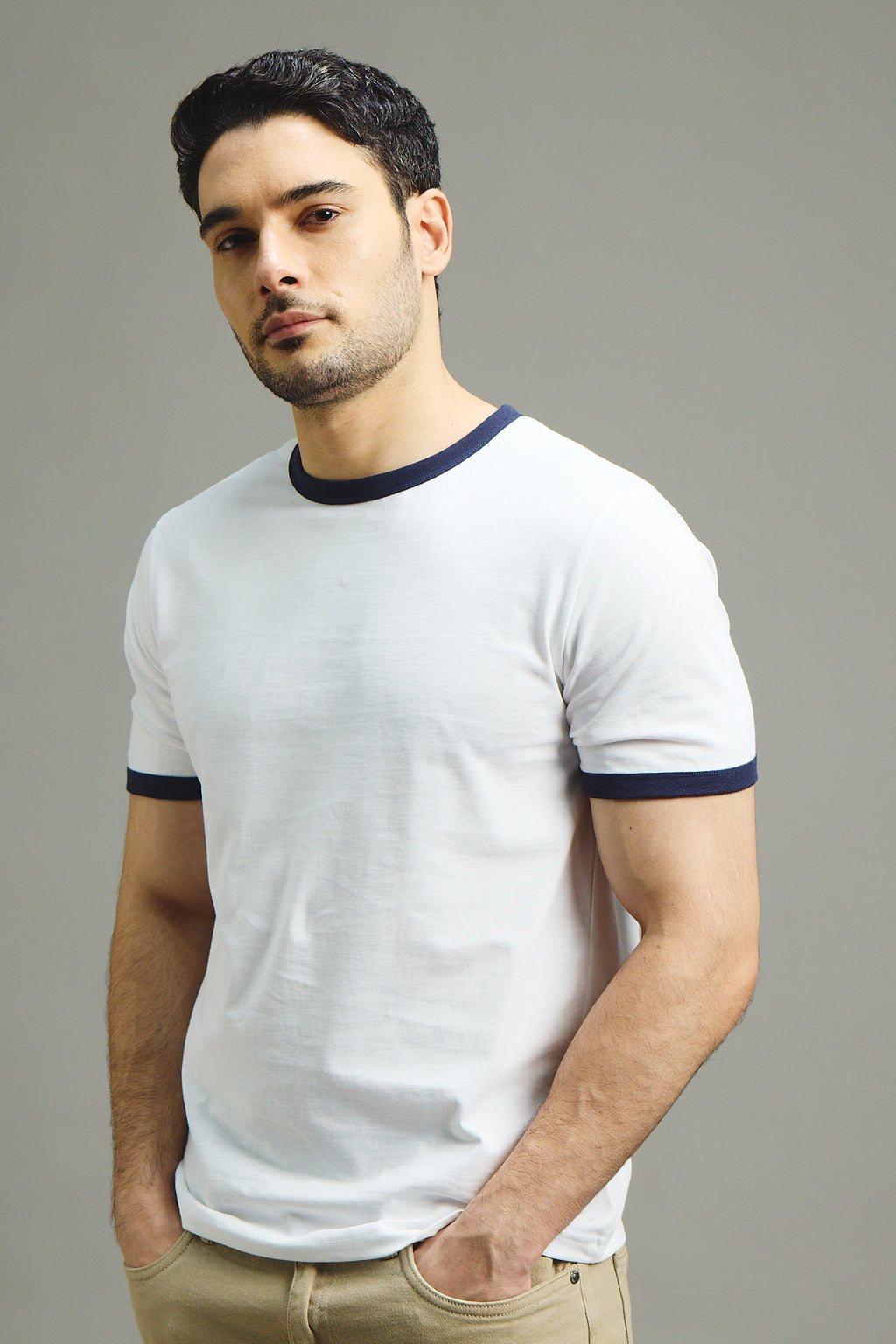 Mens Ringer T-Shirt - White X Midnight Navy