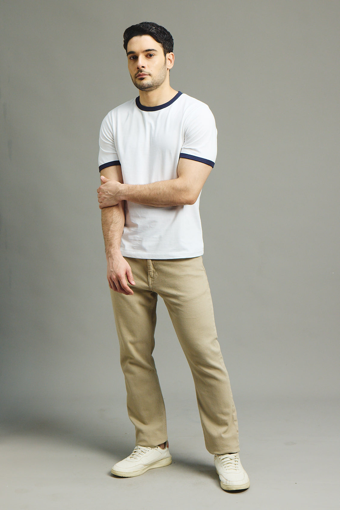 Mens Ringer T-Shirt - White X Midnight Navy