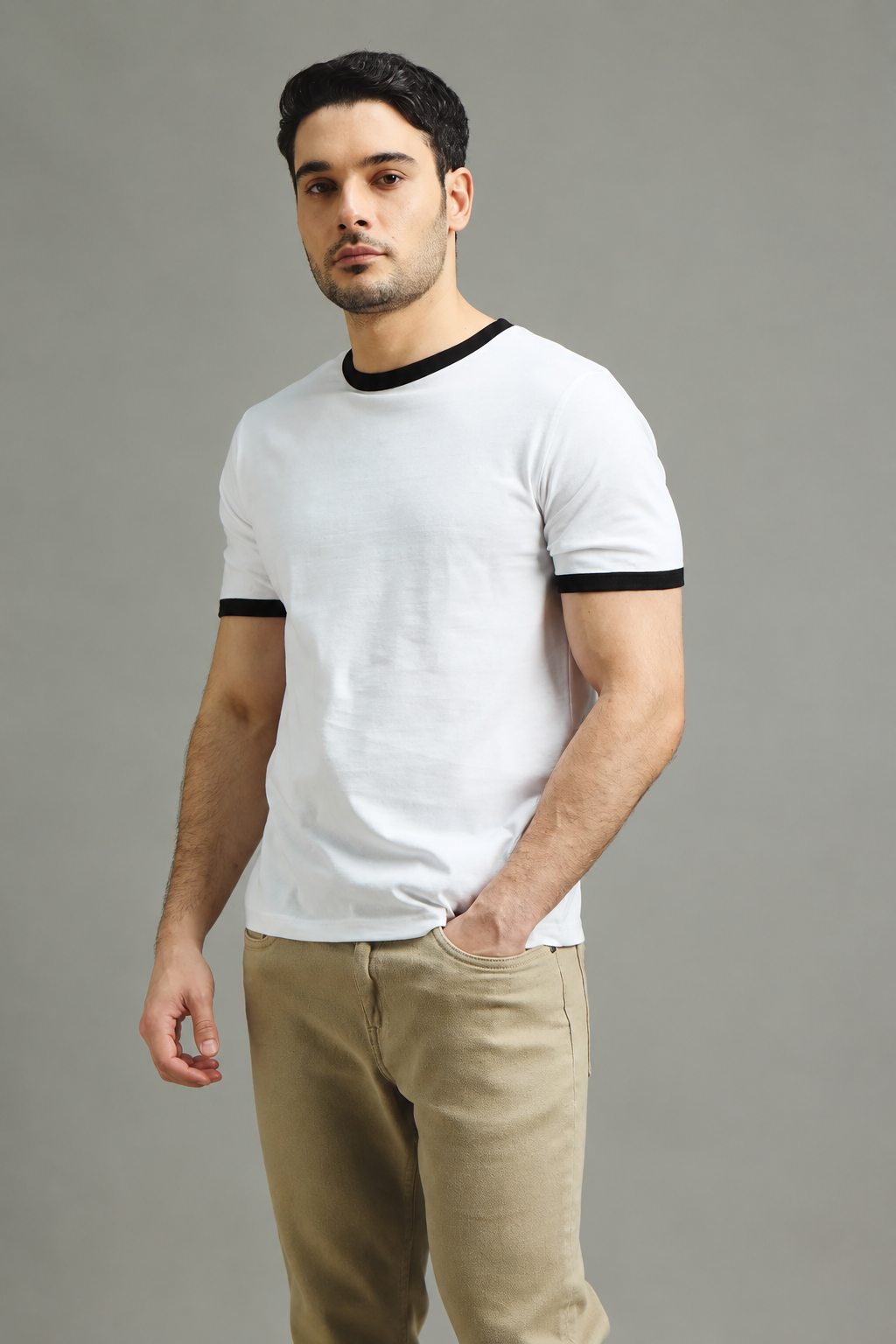 Mens Ringer T-Shirt - White X Black