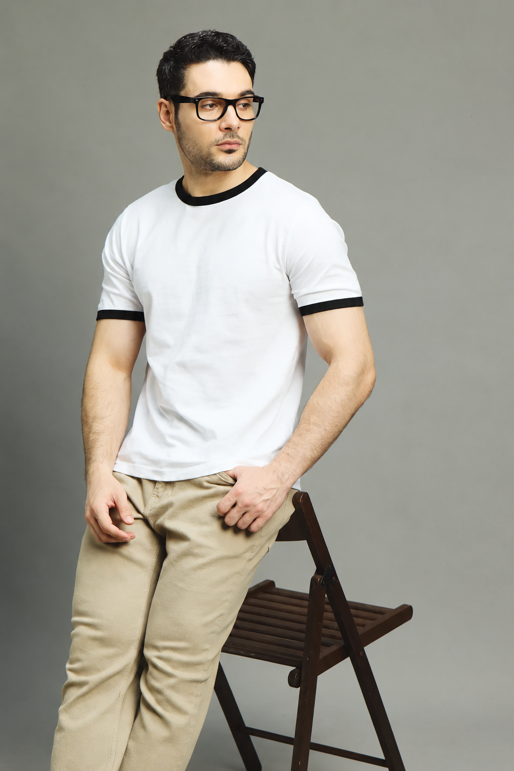 Mens Ringer T-Shirt - White X Black