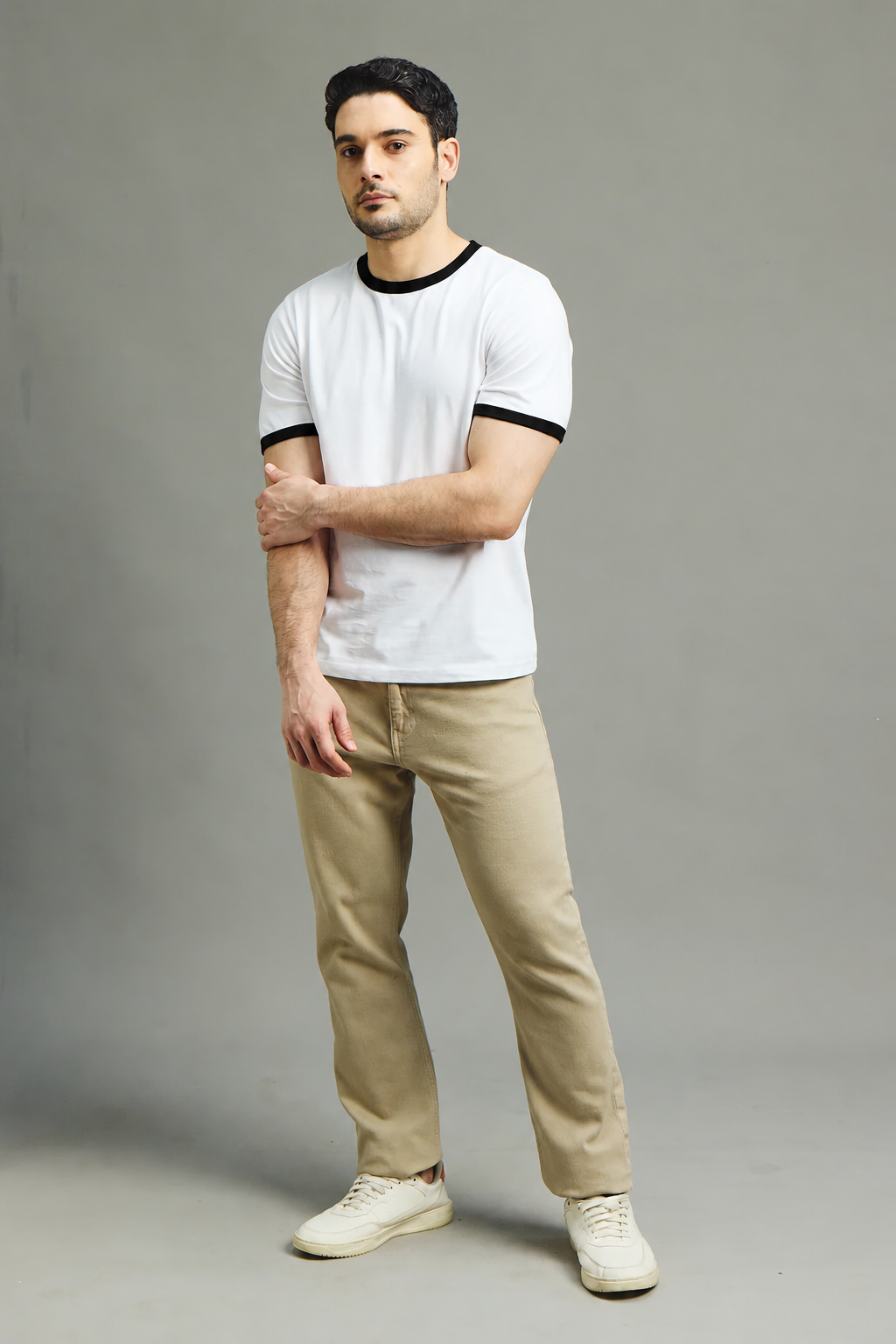 Mens Ringer T-Shirt - White X Black