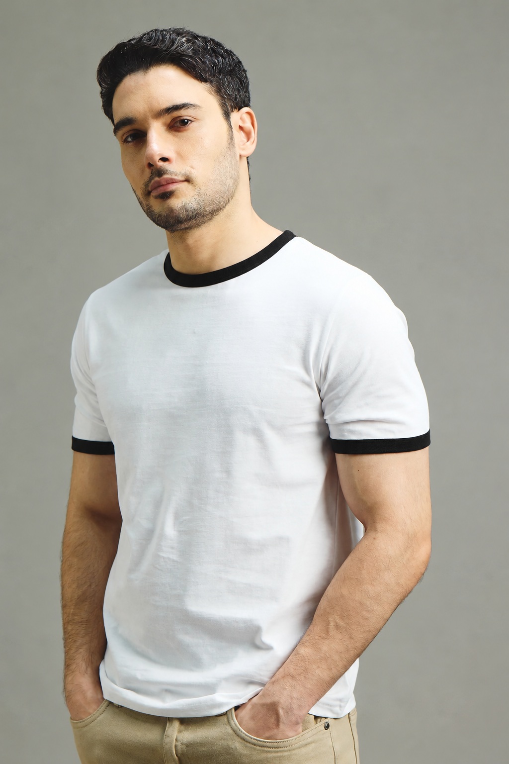 Mens Ringer T-Shirt - White X Black