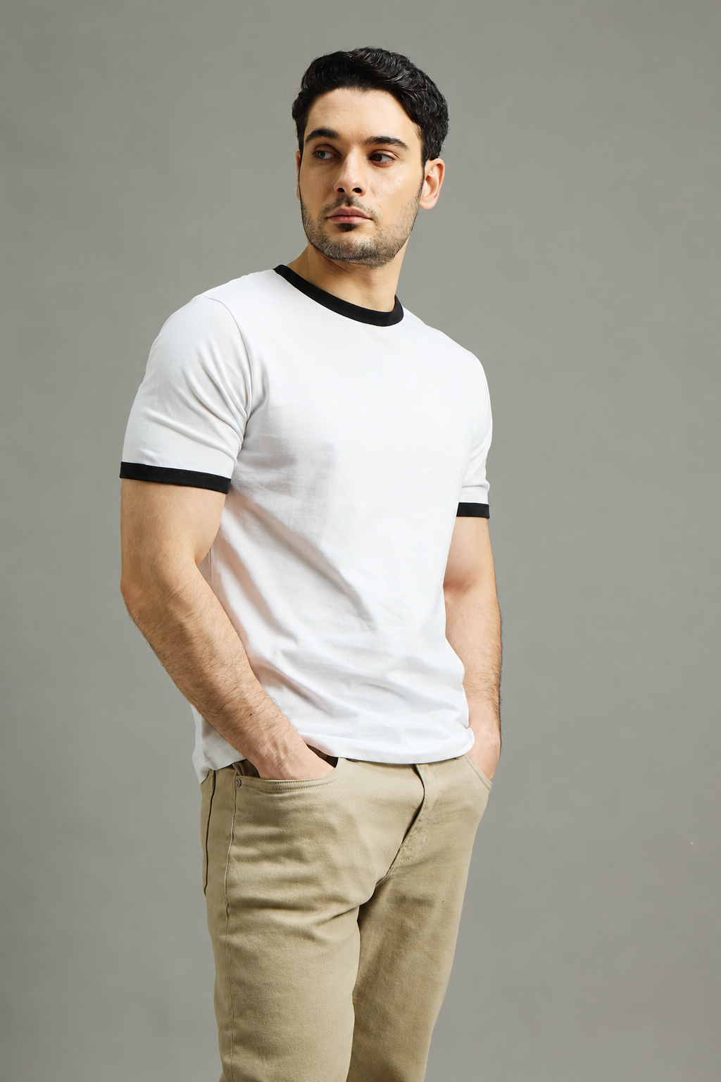 Mens Ringer T-Shirt - White X Black