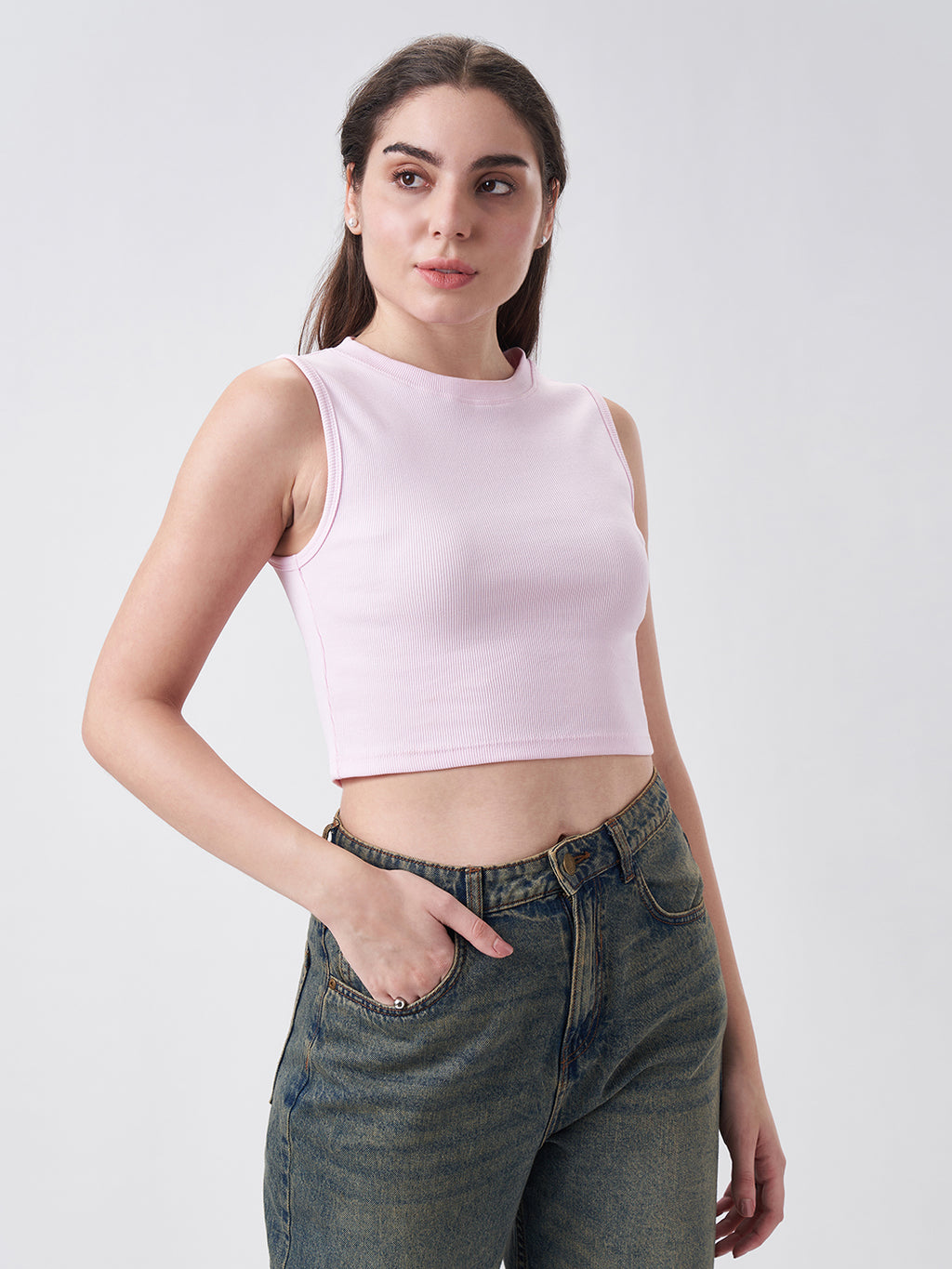 Womens Crop Tank Top Blush Pink