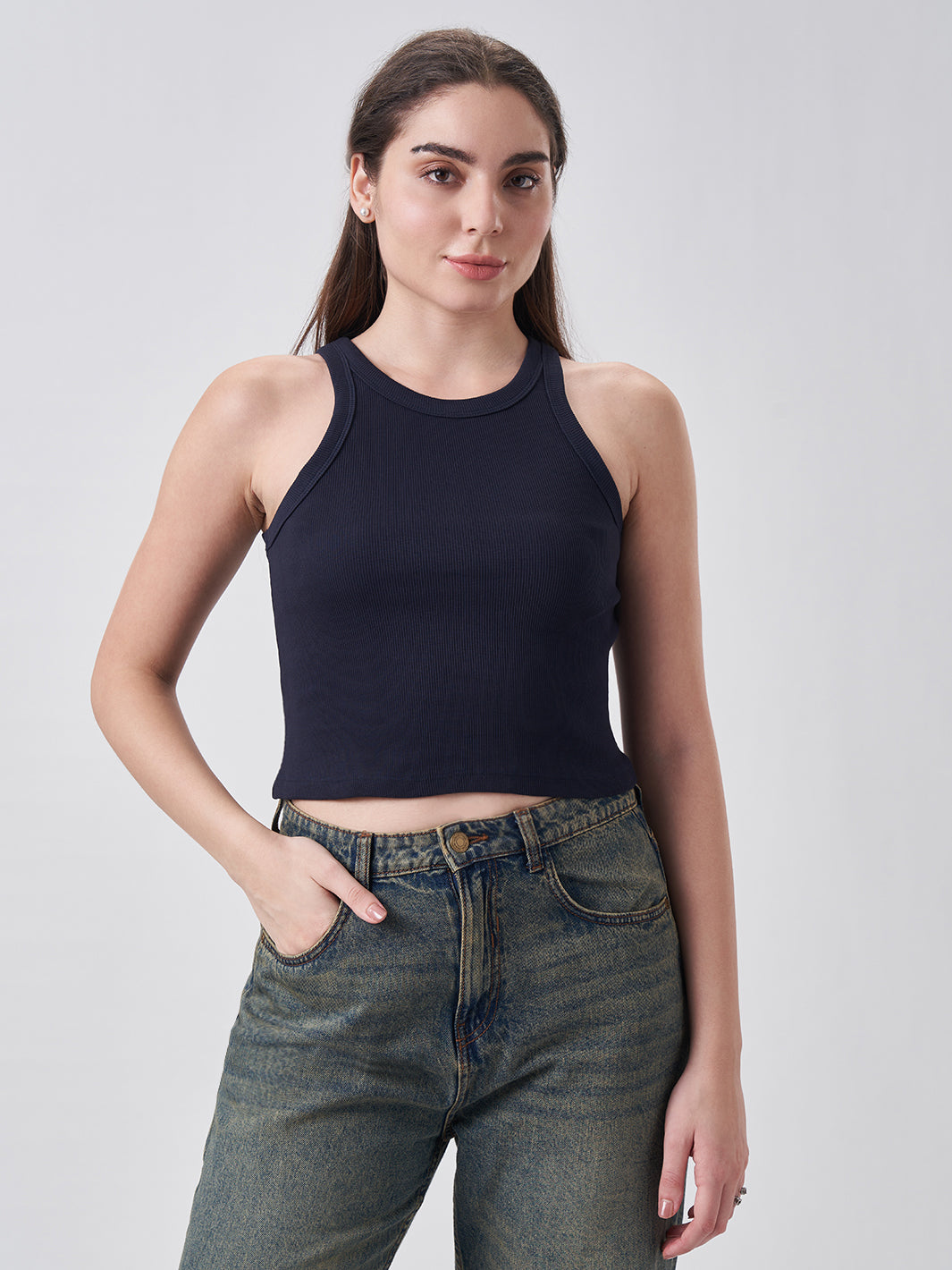 Womens Halter Tank Top Midnight Navy