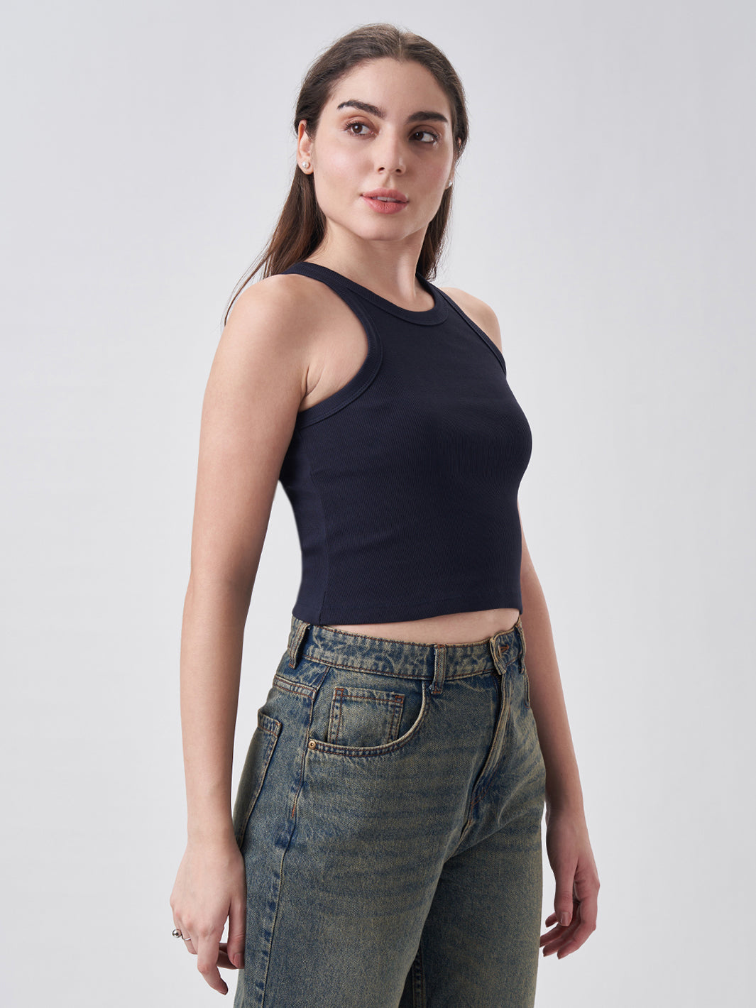 Womens Halter Tank Top Midnight Navy