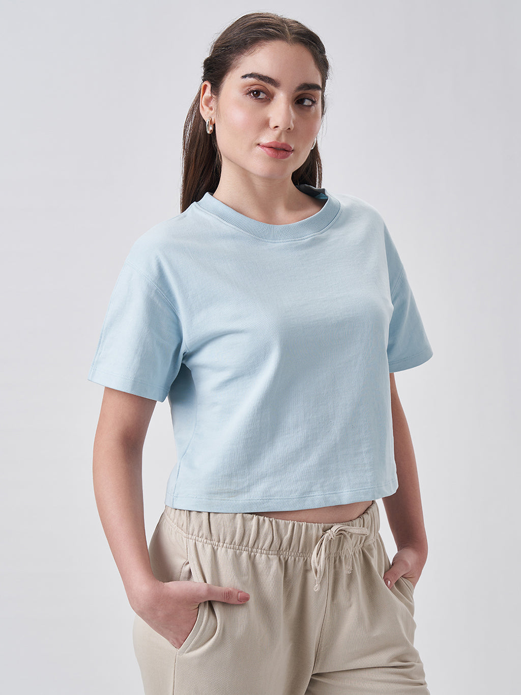 Womens Crop Boxy T Shirt Blue Breeze