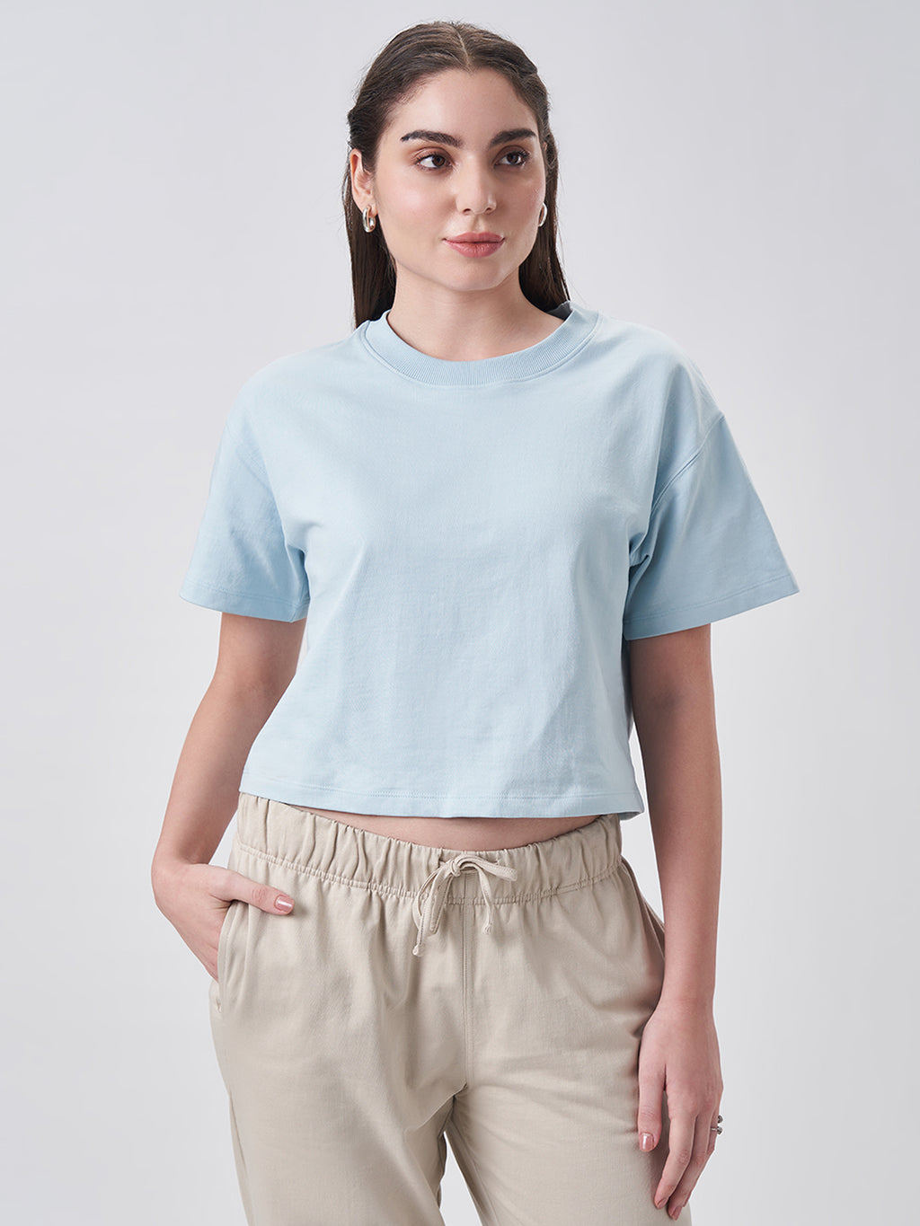 Womens Crop Boxy T Shirt Blue Breeze