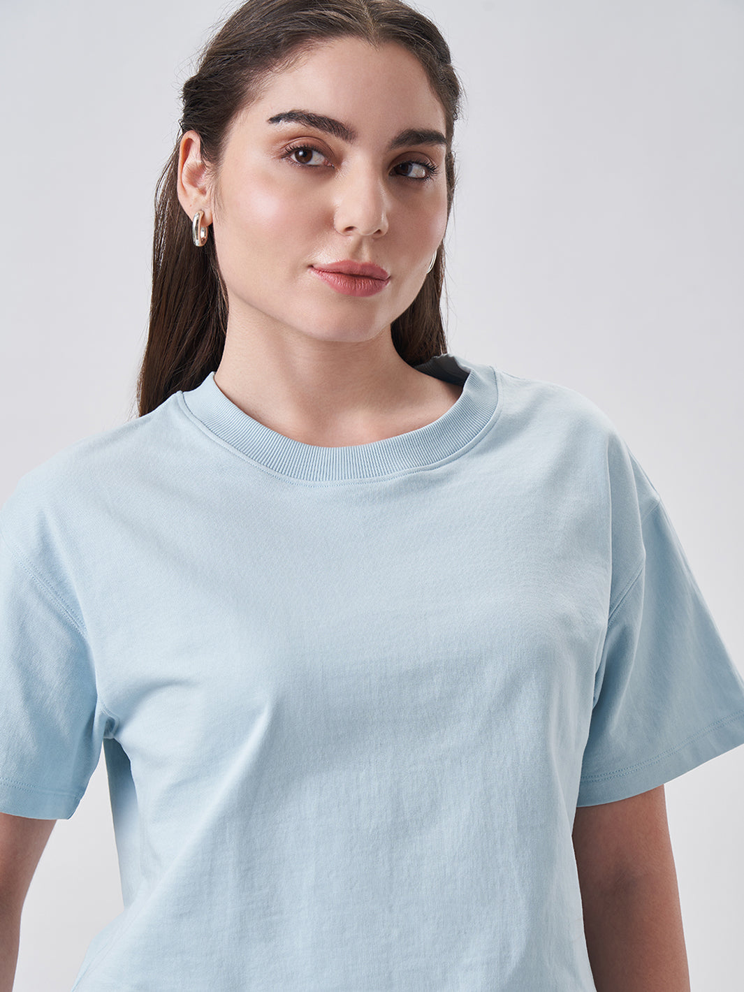 Womens Crop Boxy T Shirt Blue Breeze