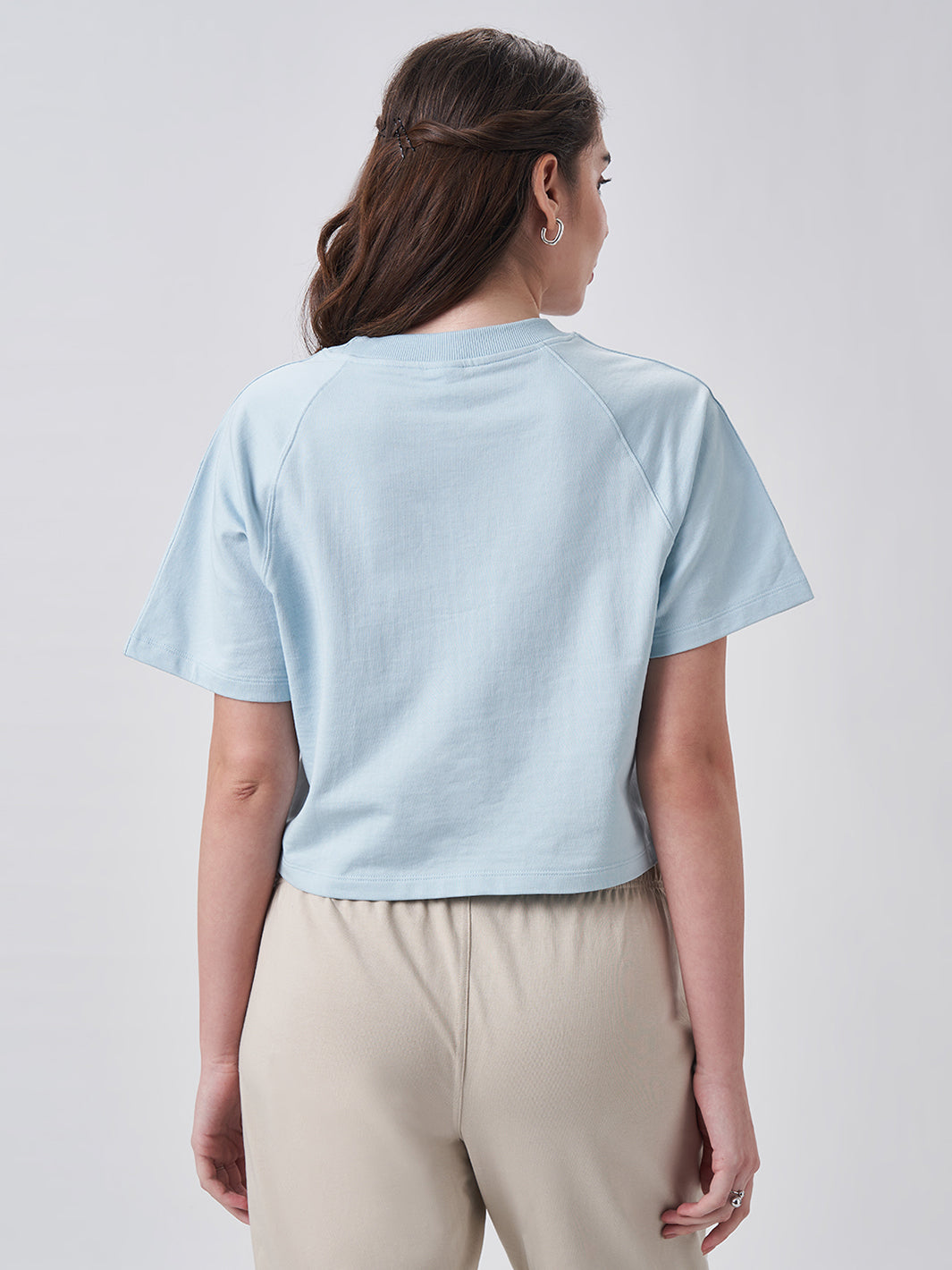 Womens Crop Boxy T Shirt Blue Breeze