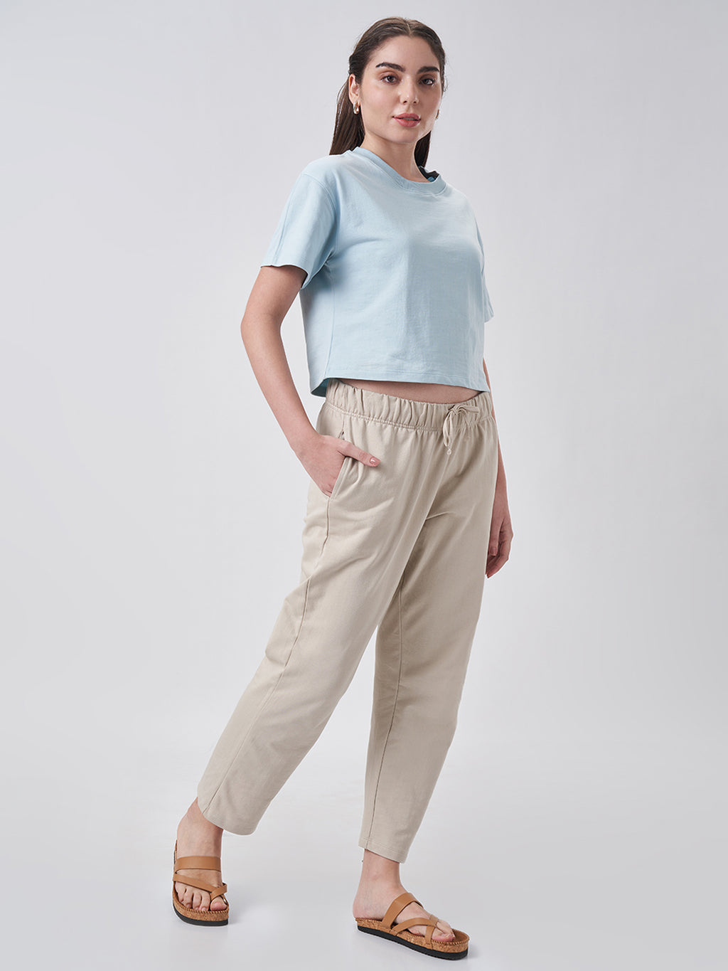 Womens Crop Boxy T Shirt Blue Breeze