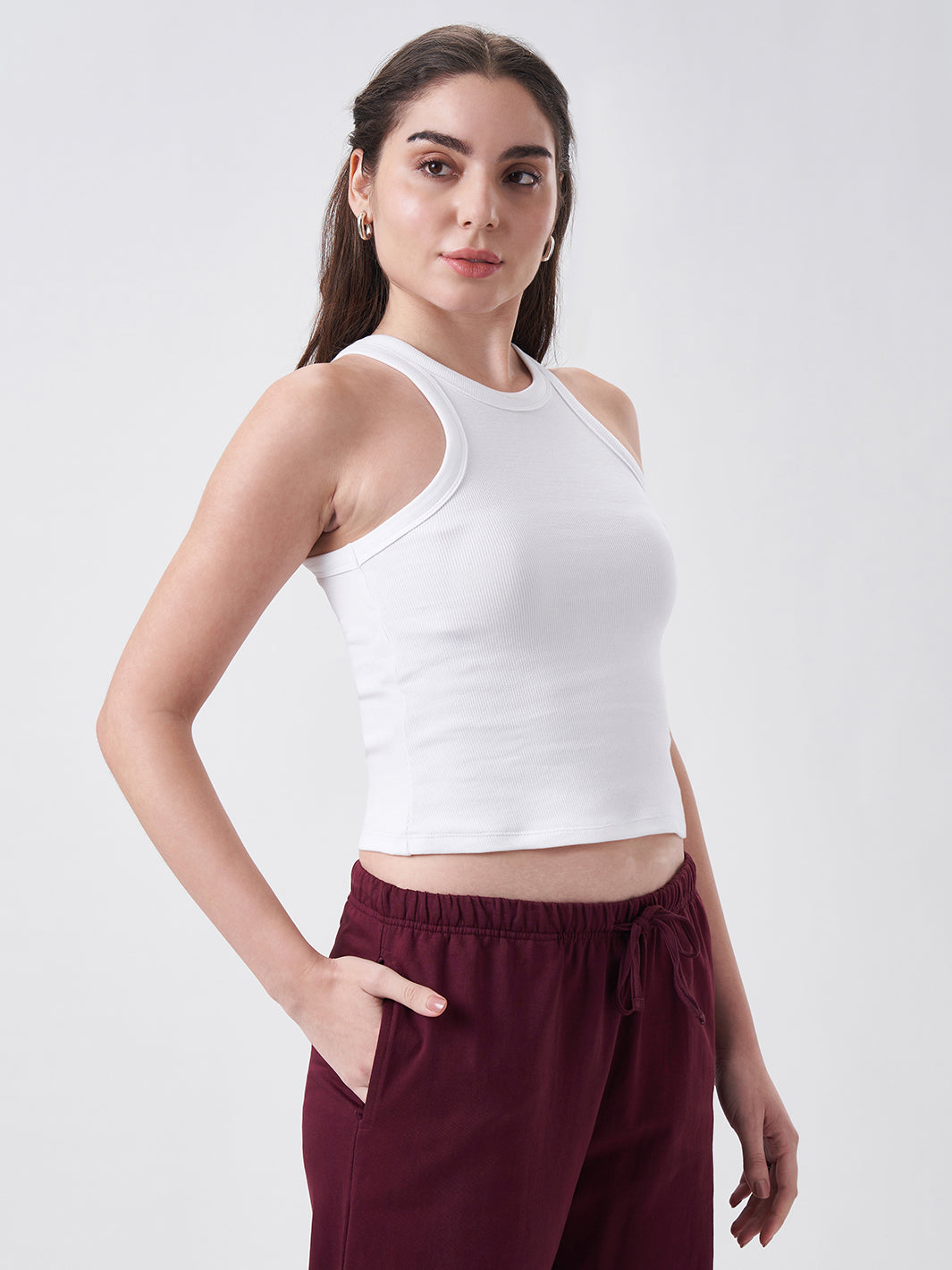 Womens Halter Tank Top Pearl White