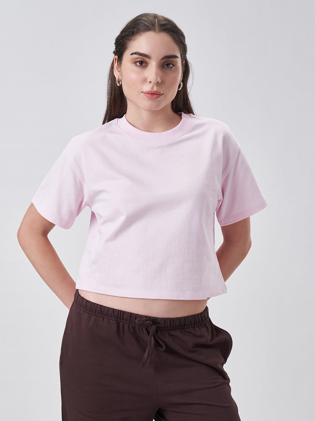 Womens Crop Boxy T Shirt Blush Pink