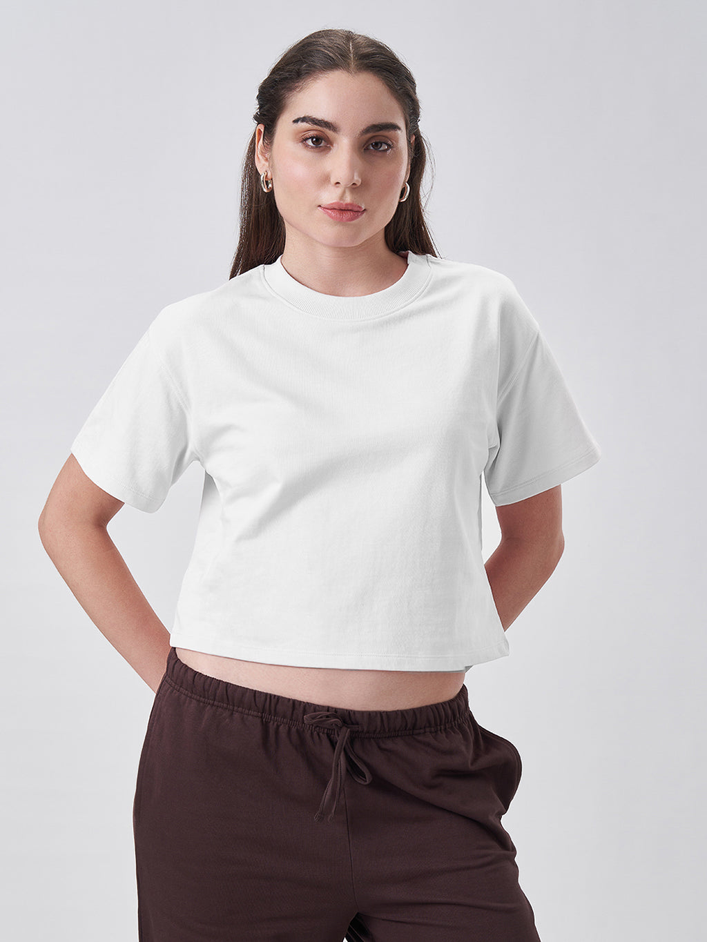 Womens Crop Boxy T Shirt Pearl White