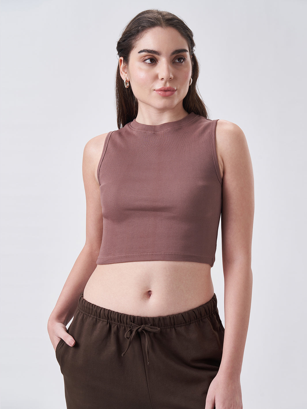 Womens Crop Tank Top Coffee Brew