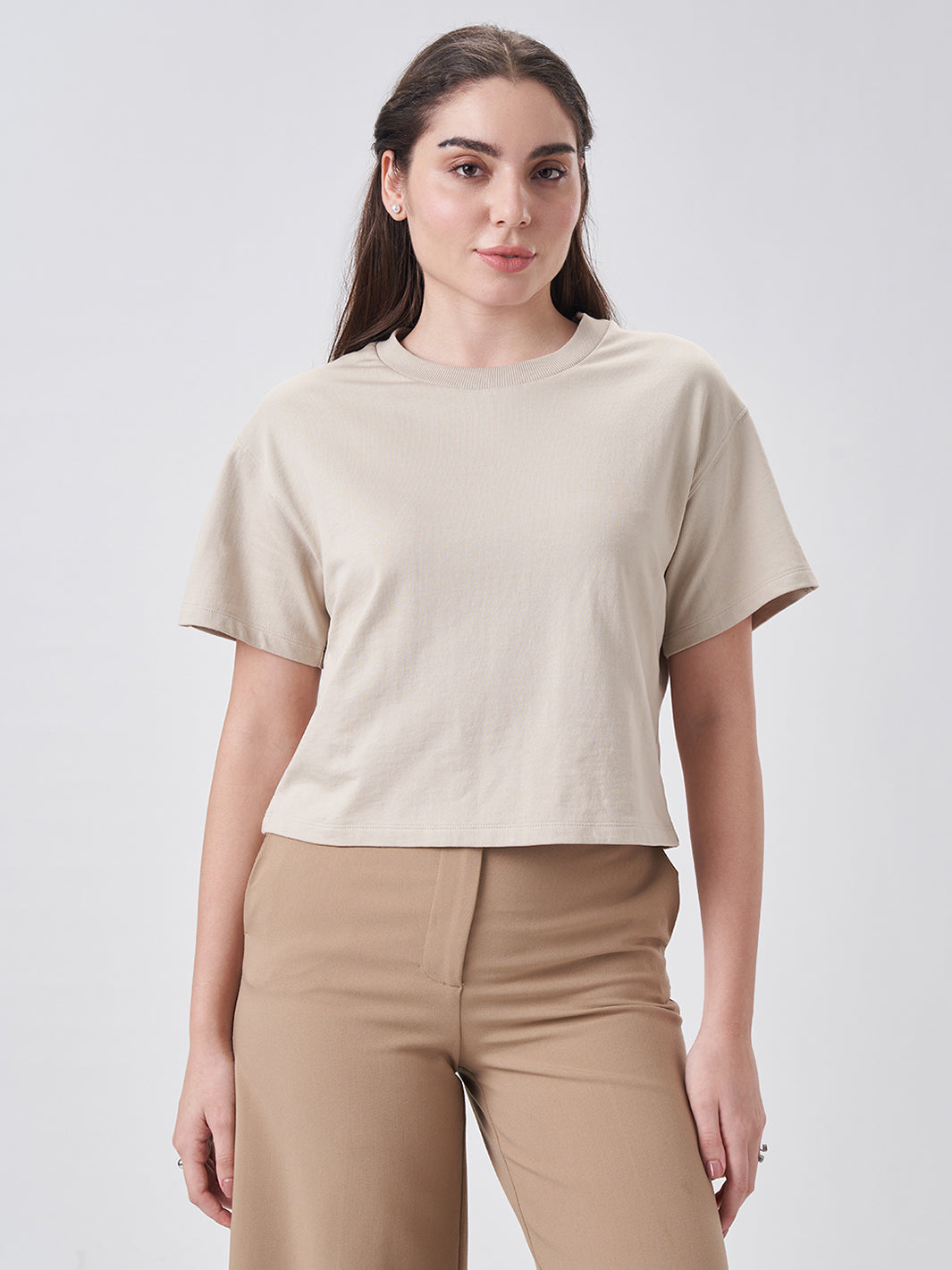 Womens Crop Boxy T Shirt Honey Beige