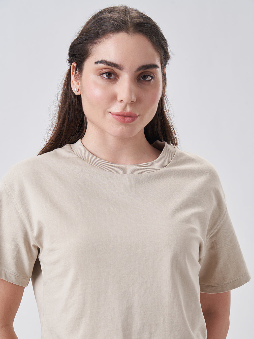 Womens Crop Boxy T Shirt Honey Beige