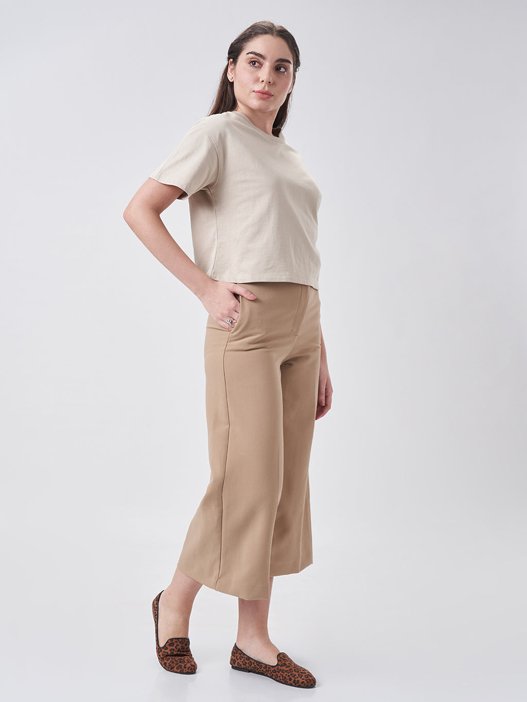 Womens Crop Boxy T Shirt Honey Beige