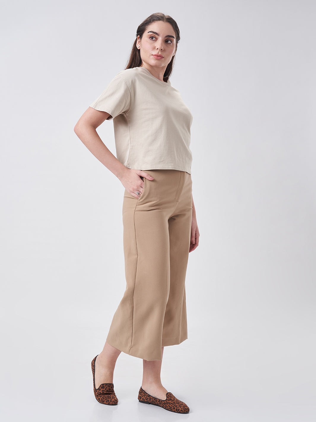 Womens Crop Boxy T Shirt Honey Beige