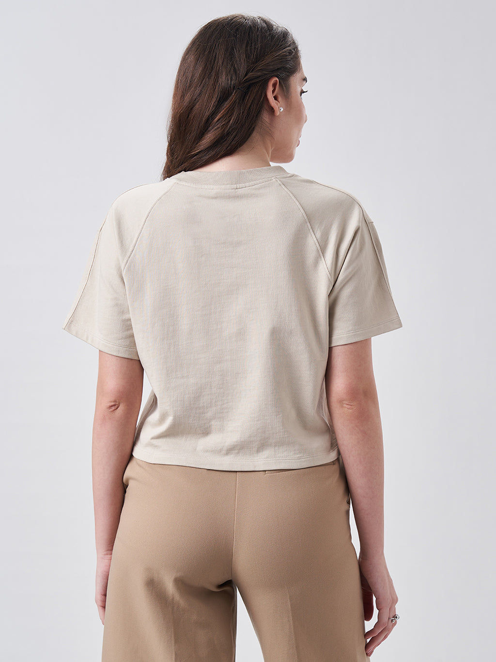 Womens Crop Boxy T Shirt Honey Beige