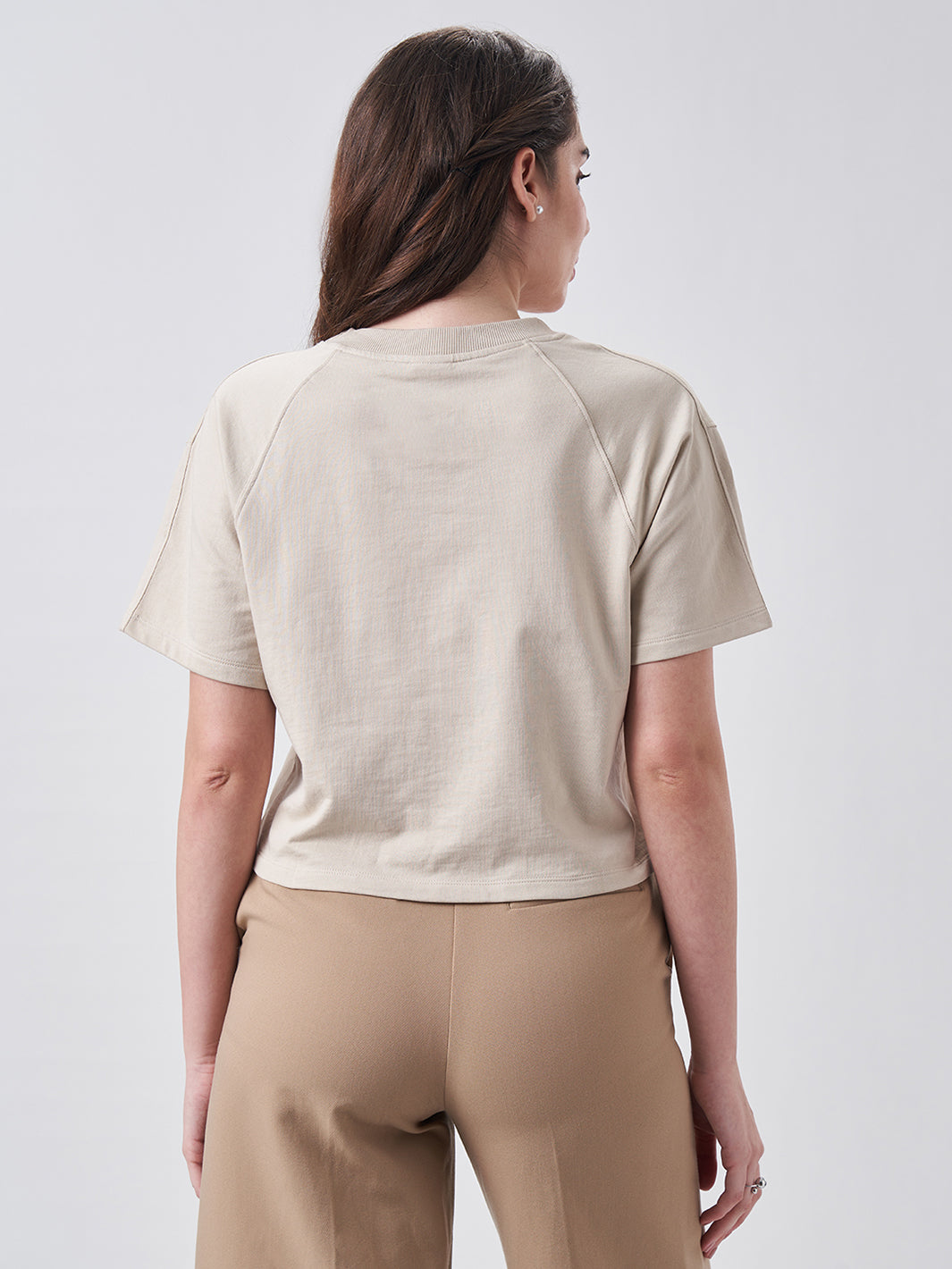 Womens Crop Boxy T Shirt Honey Beige