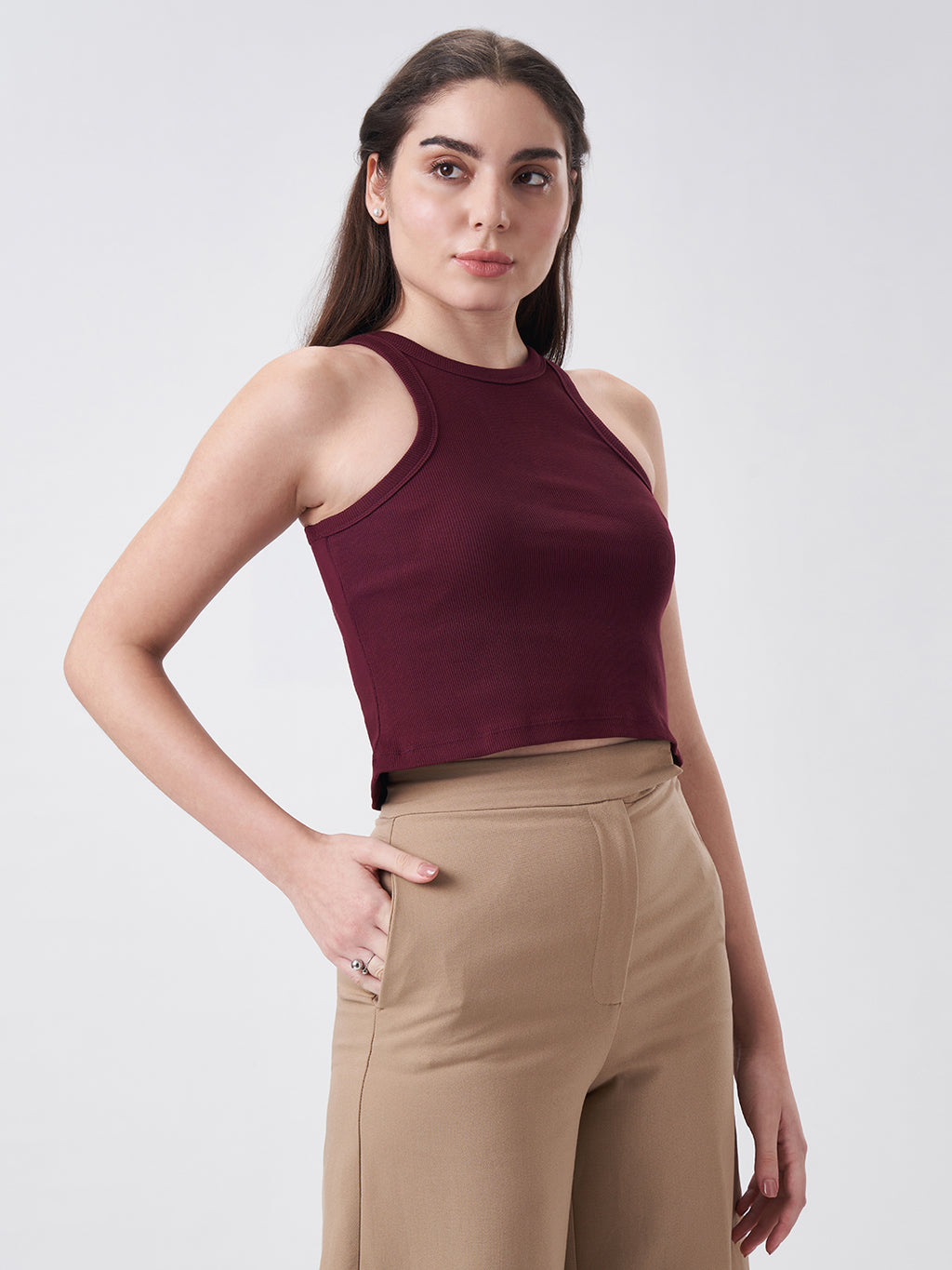 Womens Halter Tank Top Berry Maroon